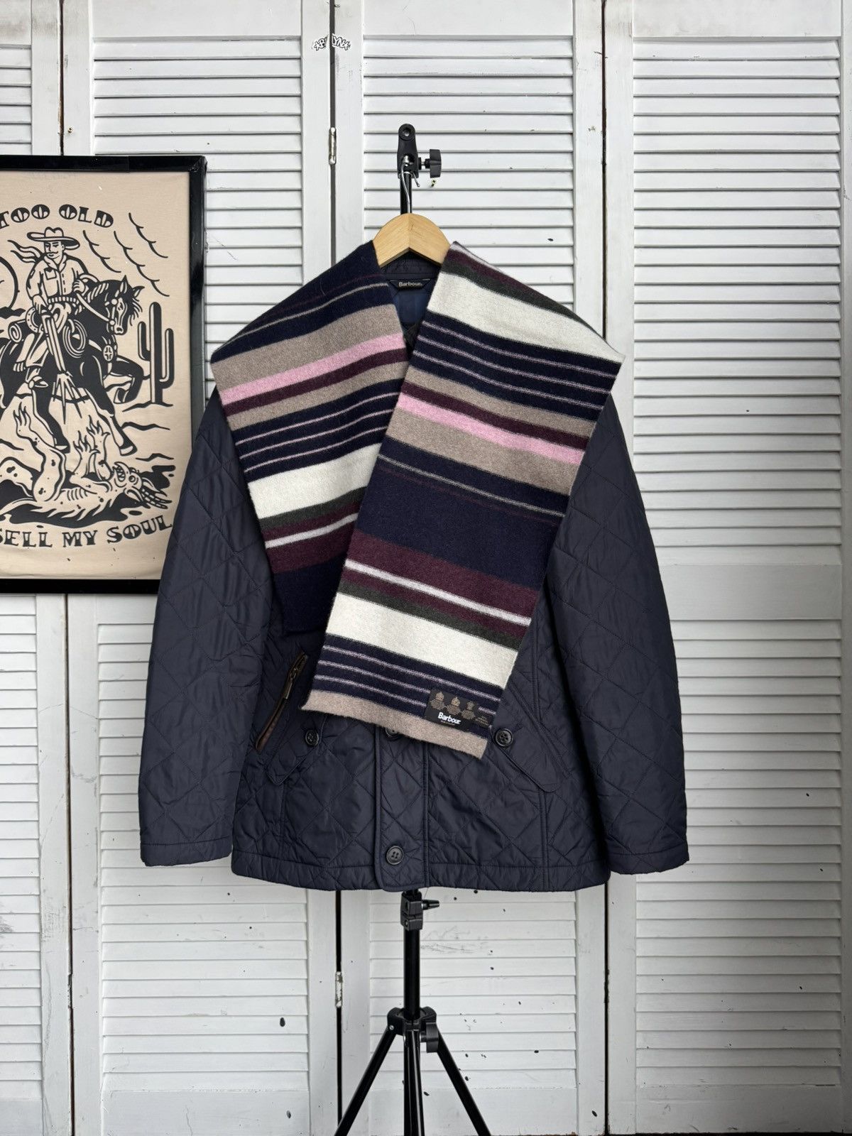 Barbour Barbour Striped Scarf Lambswool Navy Burgundy Long Size ONE SIZE - 3 Thumbnail