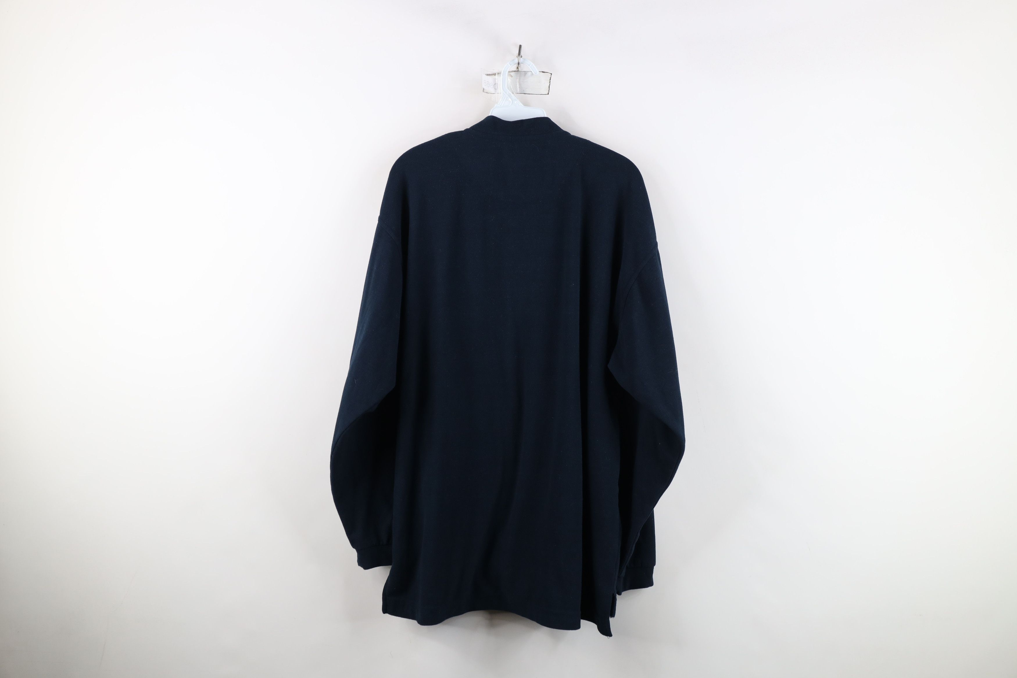 Vintage Vintage 90s Perry Ellis Spell Out Henley Fleece Sweater Blue Size US M / EU 48-50 / 2 - 8 Thumbnail