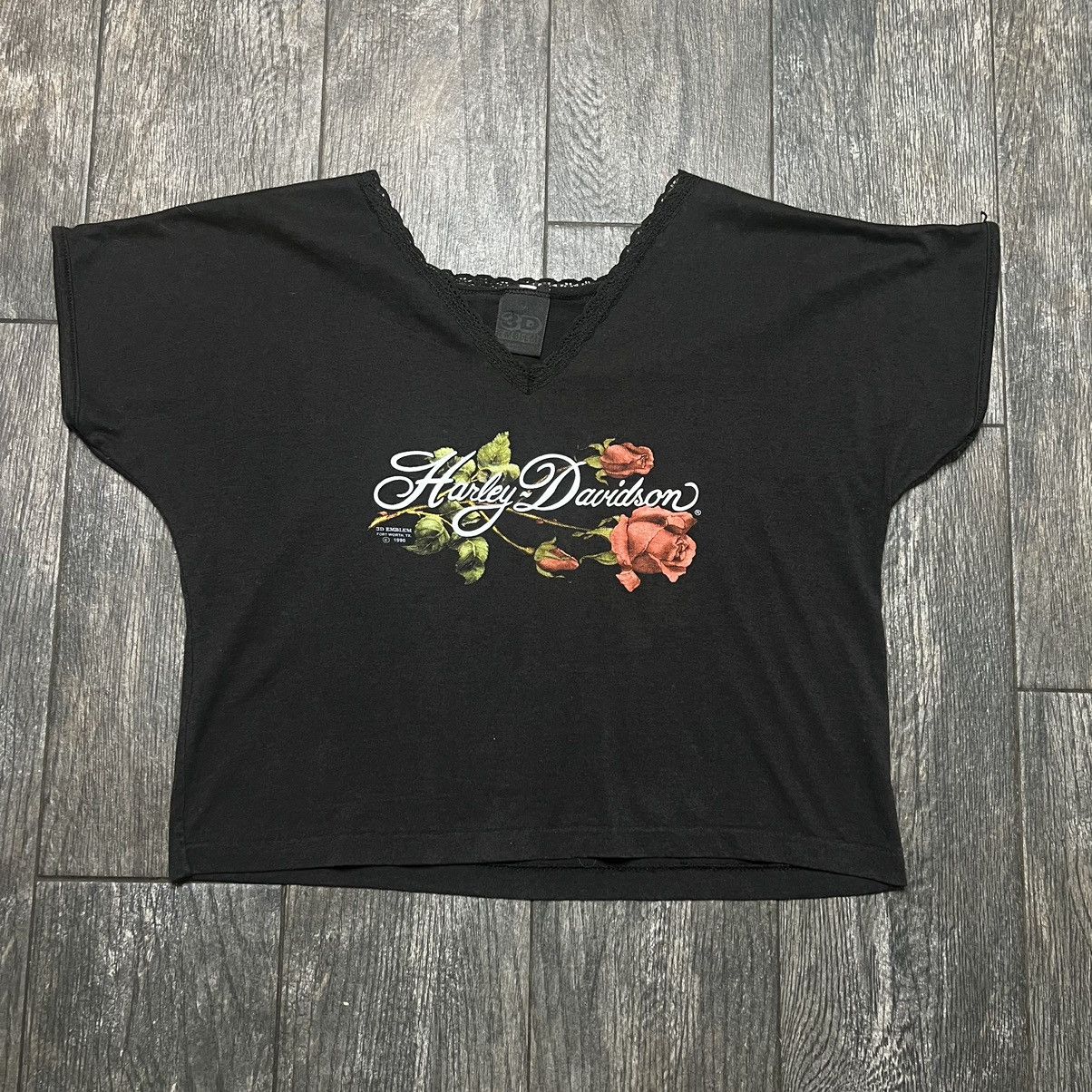 Vintage 1989 3D emblem Harley Davidson lace crop top Size M / US 6-8 / IT 42-44 - 1 Thumbnail