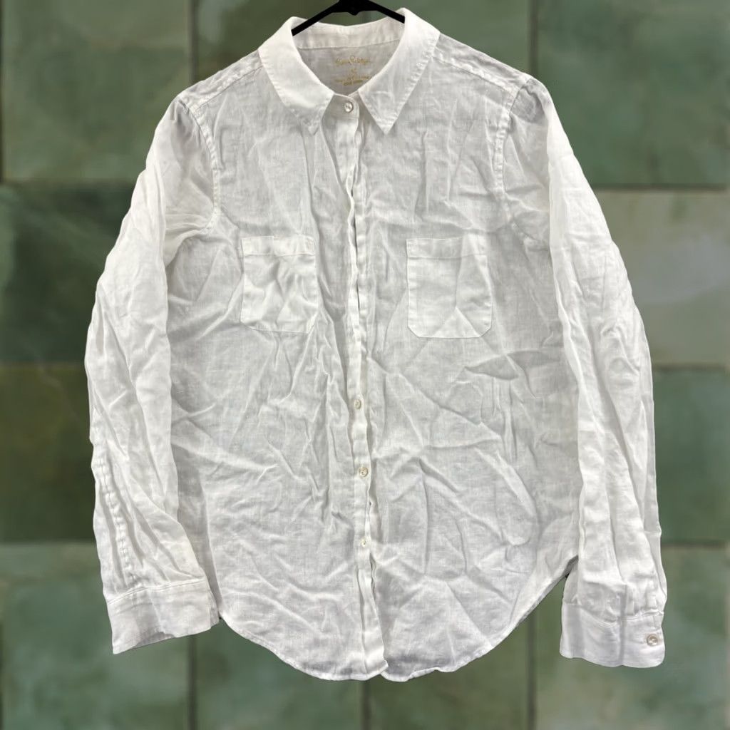 Lilly Pulitzer Lilly Pulitzer Shirt Womens Large White Sea View Linen Button Down Preppy Resort Size L / US 10 / IT 46 - 1 Thumbnail