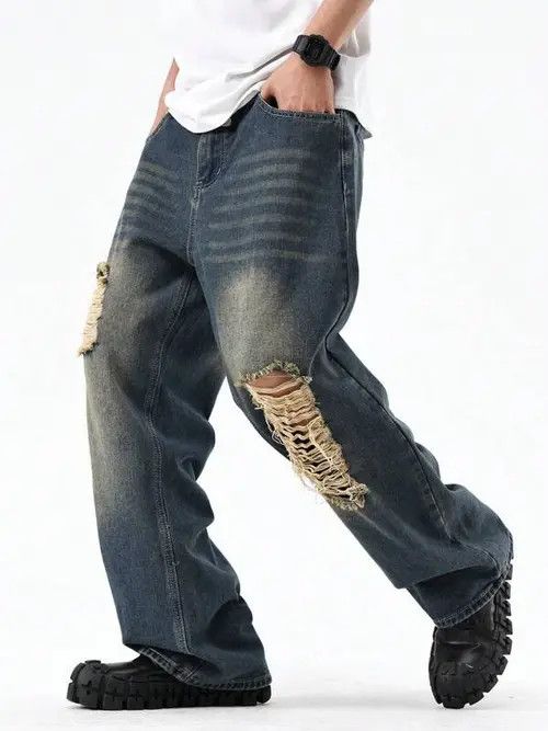 Jean RIPPED washed VIntage 90s retro jeans Size US 30 / EU 46 - 3 Thumbnail