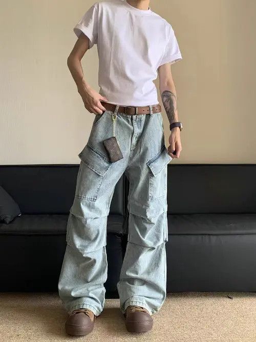 Japanese Brand Street wash frayed and distressed baggy jeans Size US 32 / EU 48 - 1 Thumbnail