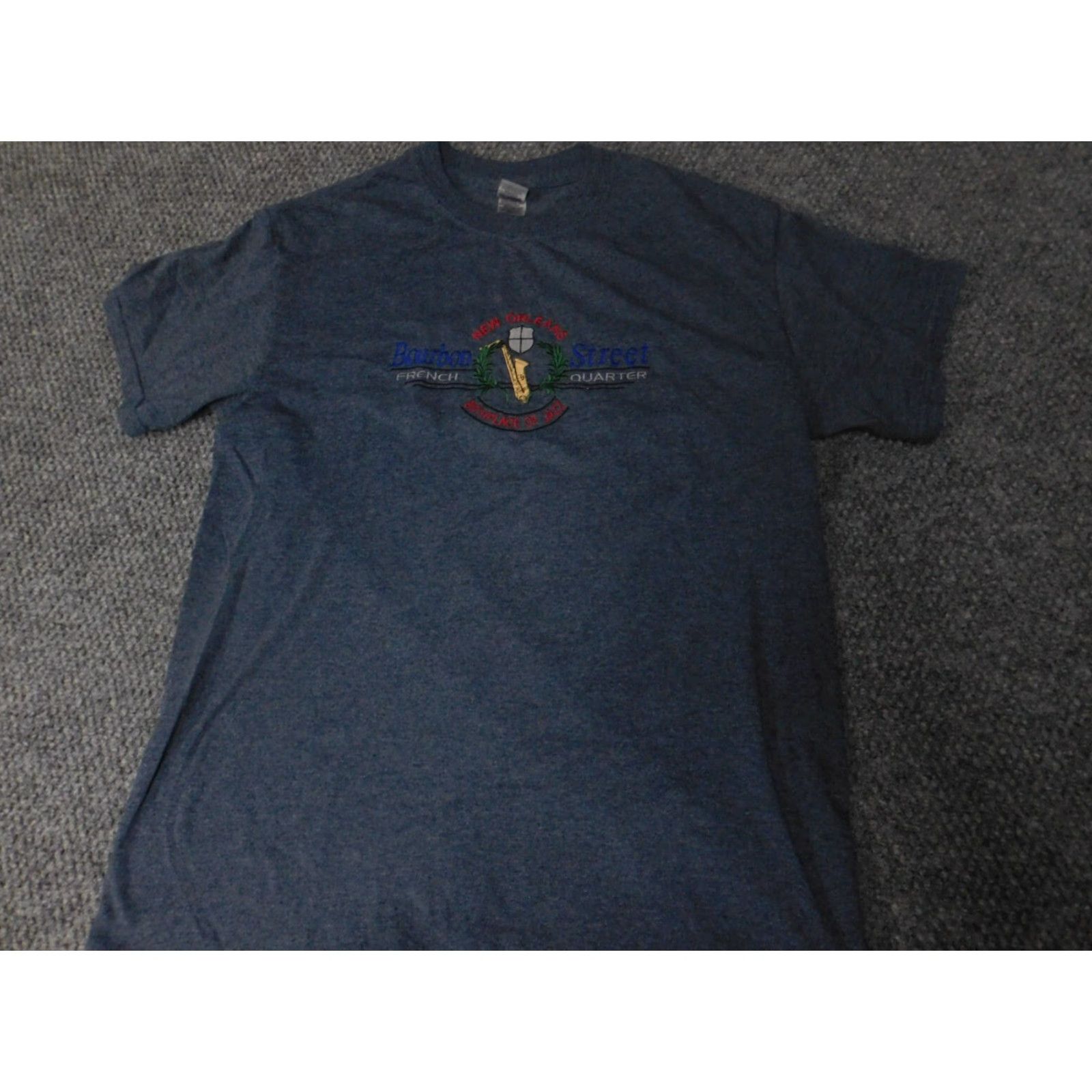 Gildan Gildan T-Shirt Shirt New orleans Mens Small Blue Bourbon Street Cotton Short Sleeve Crew Neck Logo Breathable Regular Men Size US S / EU 44-46 / 1 - 2 Thumbnail