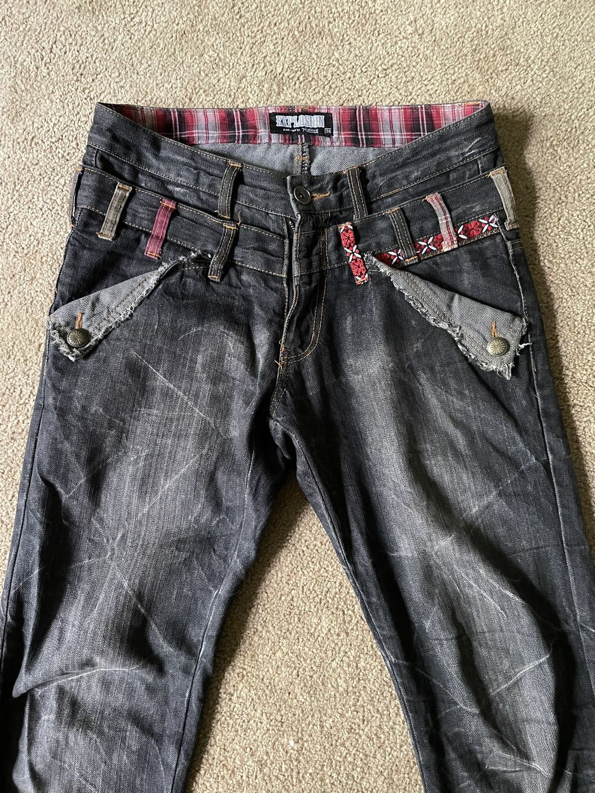 Japanese Brand Explosion by Nylaus Double-Waisted Distressed Jeans Size US 32 / EU 48 - 3 Thumbnail