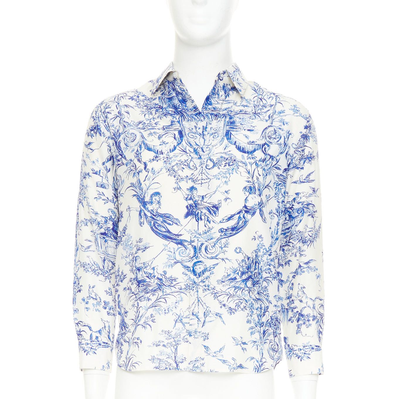 Dior DIOR HOMME 2020 Toile De Jouy 100% silk white blue print long sleeve shirt EU38 S Size US S / EU 44-46 / 1 - 1 Thumbnail