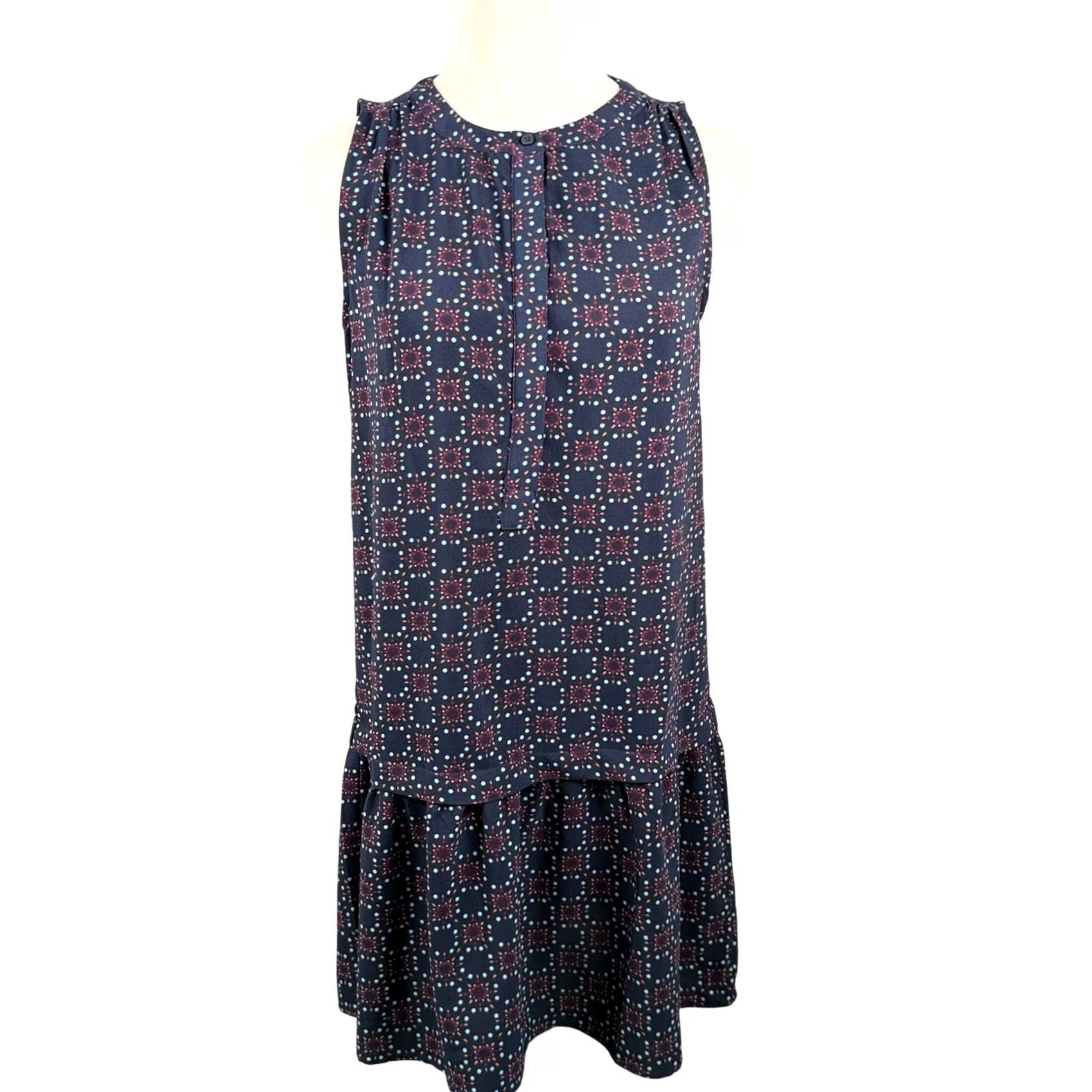 Loft VINTAGE LOFT Womens S Sleeveless Dress Geometric Tile Print Drop Waist Ruffle Boho Mod Size S / US 4 / IT 40 - 2 Thumbnail