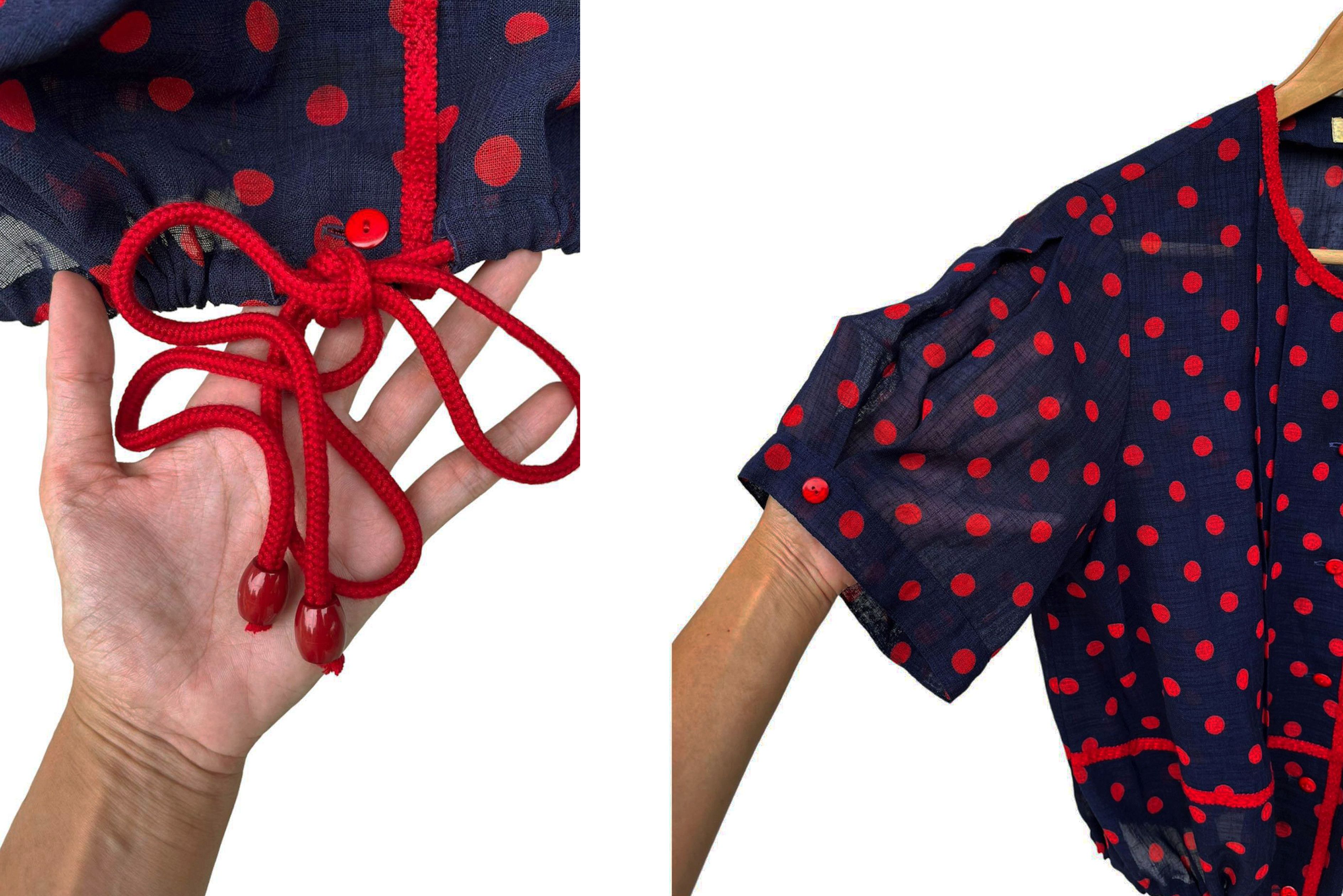 Vintage Japanese Vintage Navy with Red Polka dot Tie Waist shirt Size L / US 10 / IT 46 - 4 Thumbnail