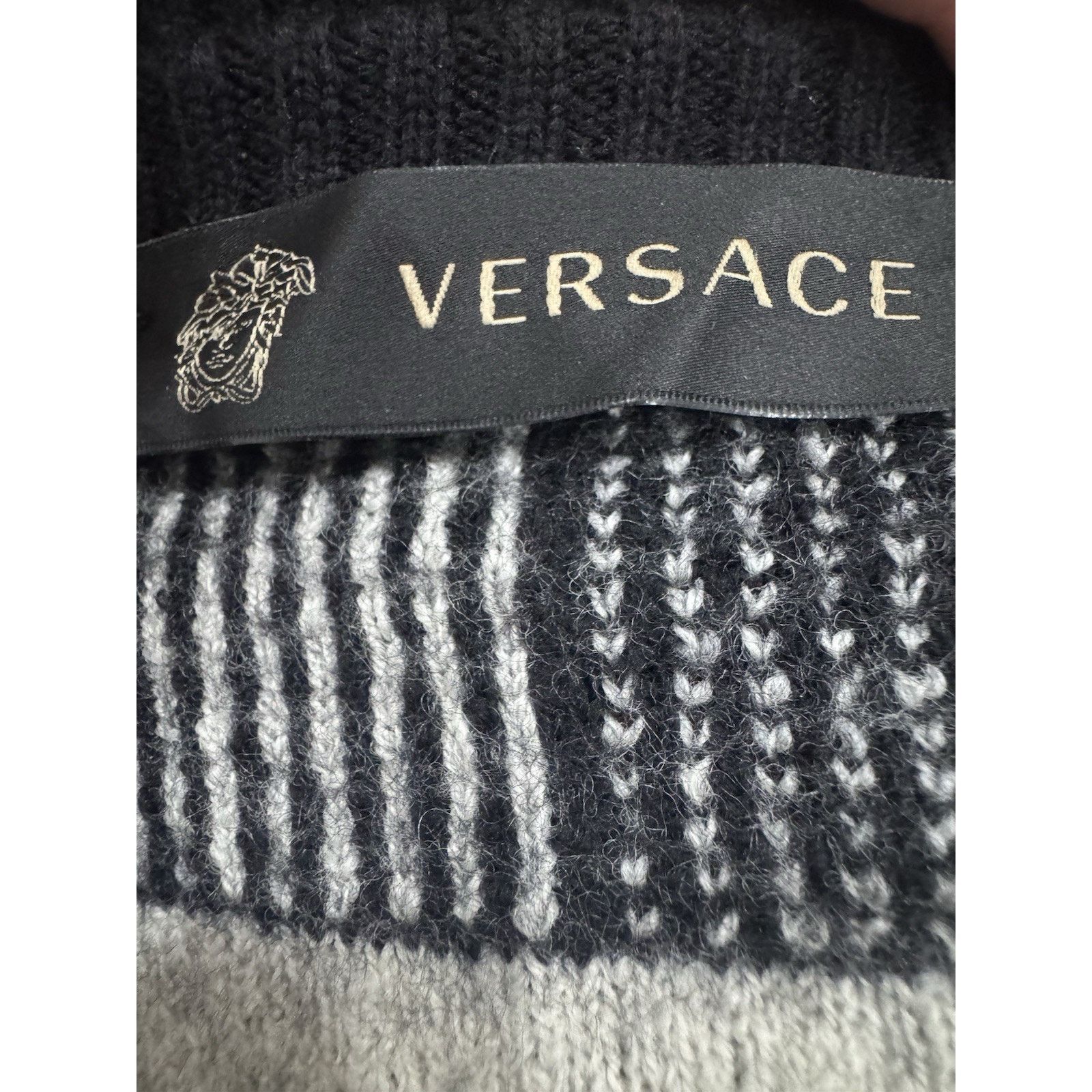 Versace Versace Men's Wool Sweater Black Gray Abstract Pattern Size US XL / EU 56 / 4 - 4 Thumbnail