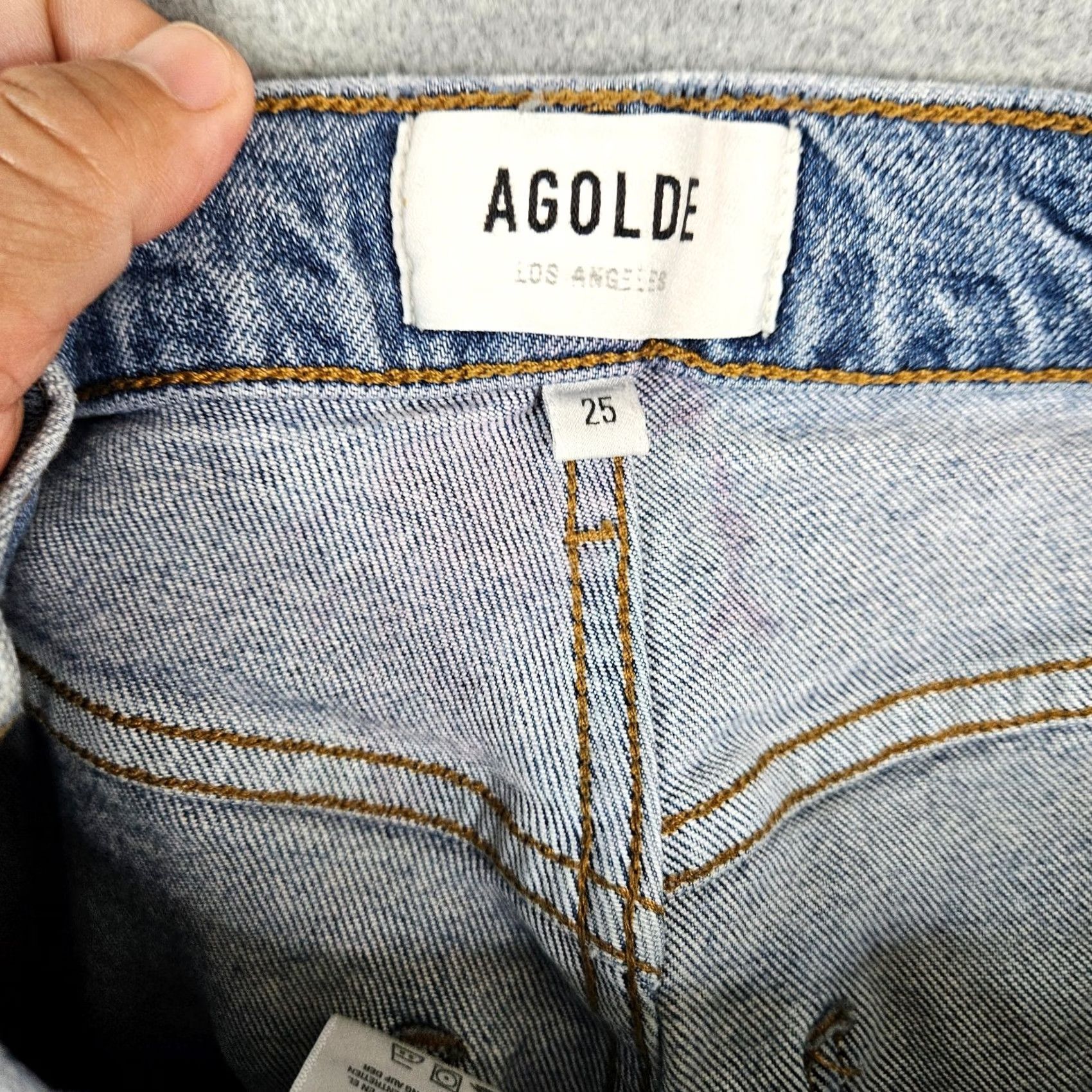 Agolde AGOLDE Jeans Straight 25 Women's Blue Light Wash 5-Pocket Denim Belted Crop Mid Rise Casual Everyday Regular Fit Size 42" / US 20 - 4 Thumbnail