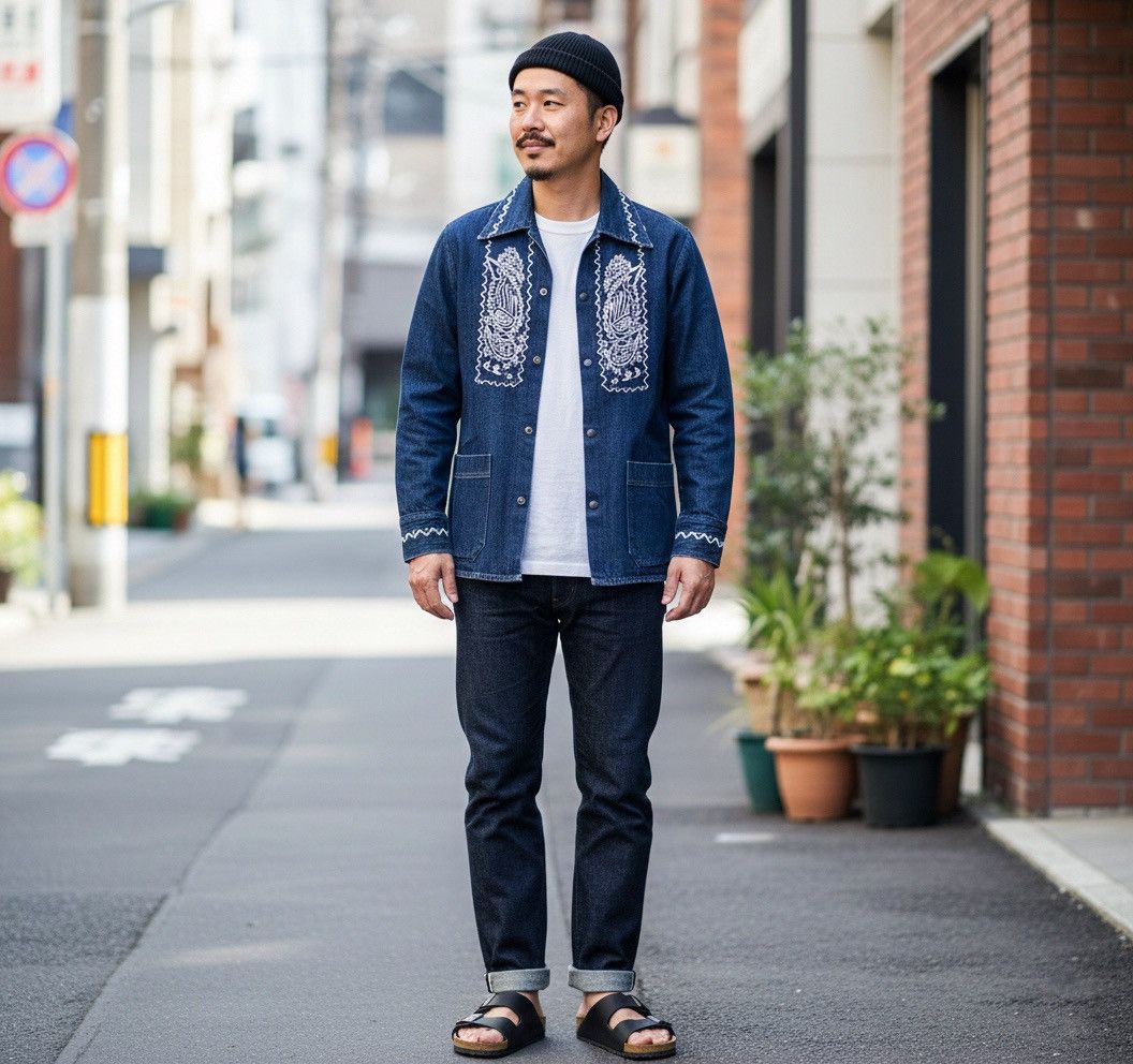 Blue Blue Japan Vintage 90s Blue Blue Japan Chore Embroidery Denim Jacket Size US M / EU 48-50 / 2 - 1 Thumbnail