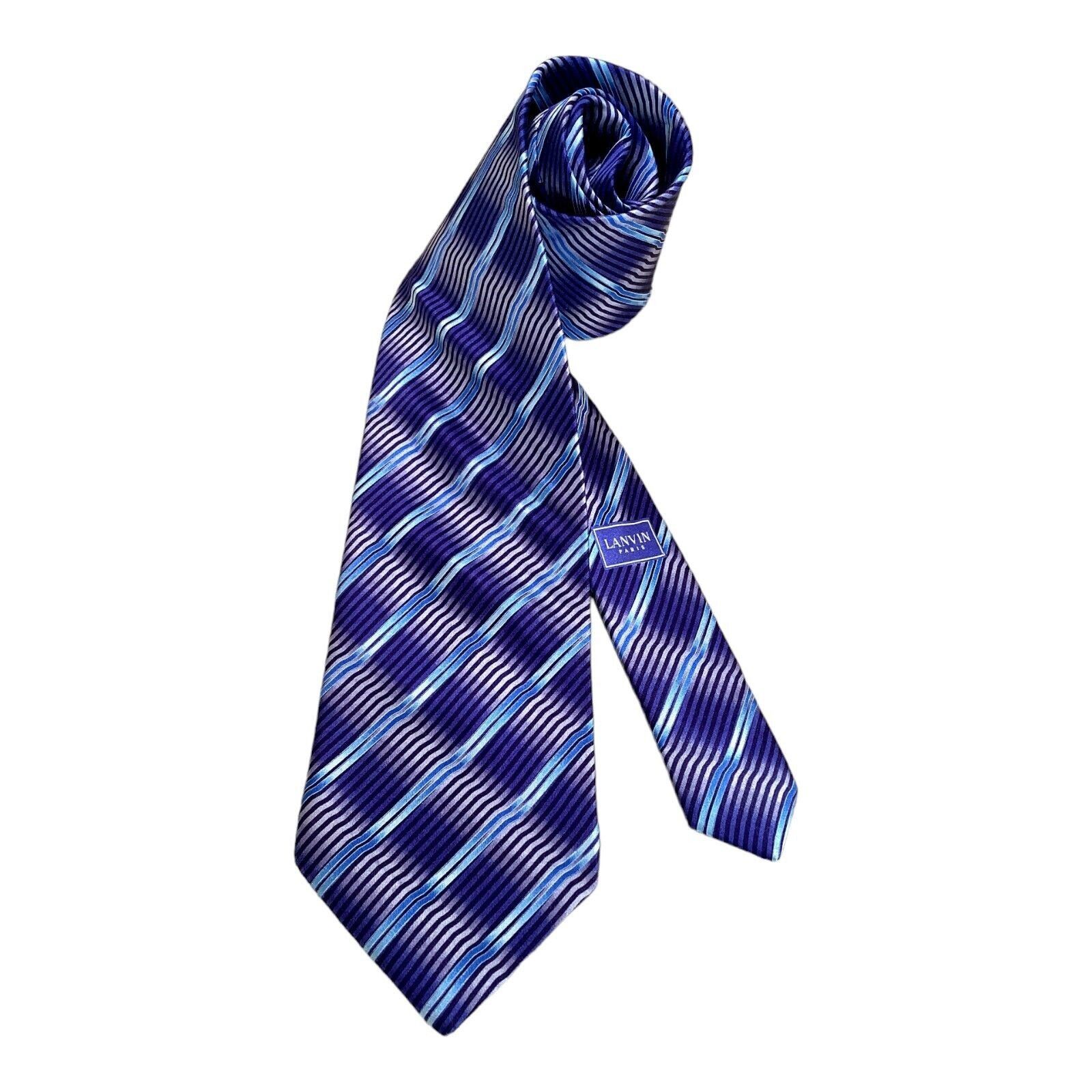 Lanvin LANVIN PARIS Purple Striped Luxury Silk Tie Hand Made In Fra Size ONE SIZE - 1 Thumbnail