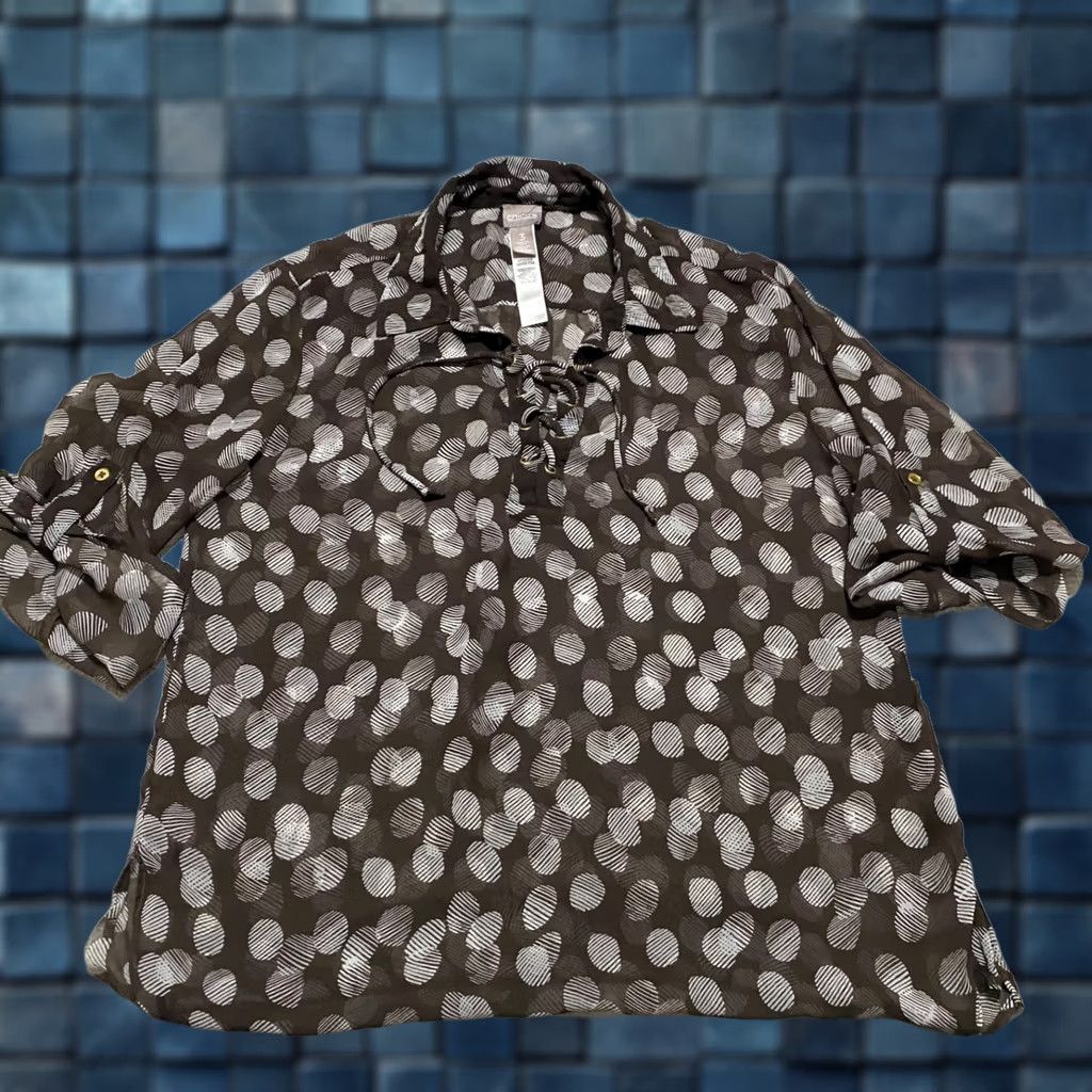 Vintage Chico's Womens XL Shirt Black Geometric 3/4 Sleeve Sheer Pullover Roll Tab Size XL / US 12-14 / IT 48-50 - 1 Thumbnail