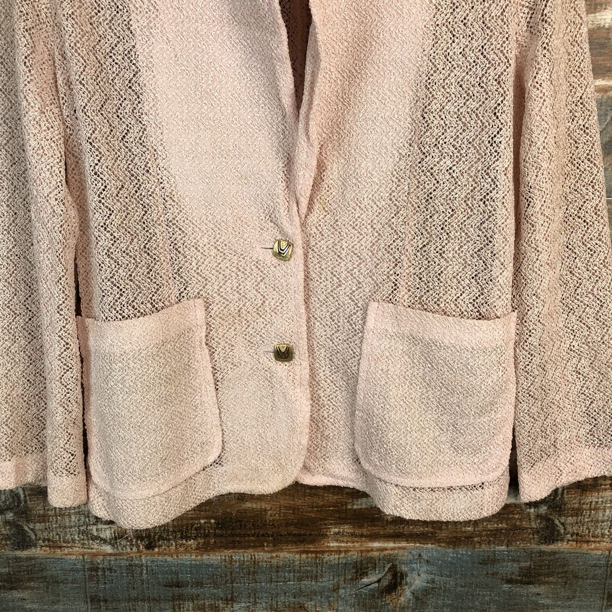 Japanese Brand × Vintage Japanese Brand Pink crochet meshnet Cardigan Knitwear #A1243 Size M / US 6-8 / IT 42-44 - 6 Thumbnail