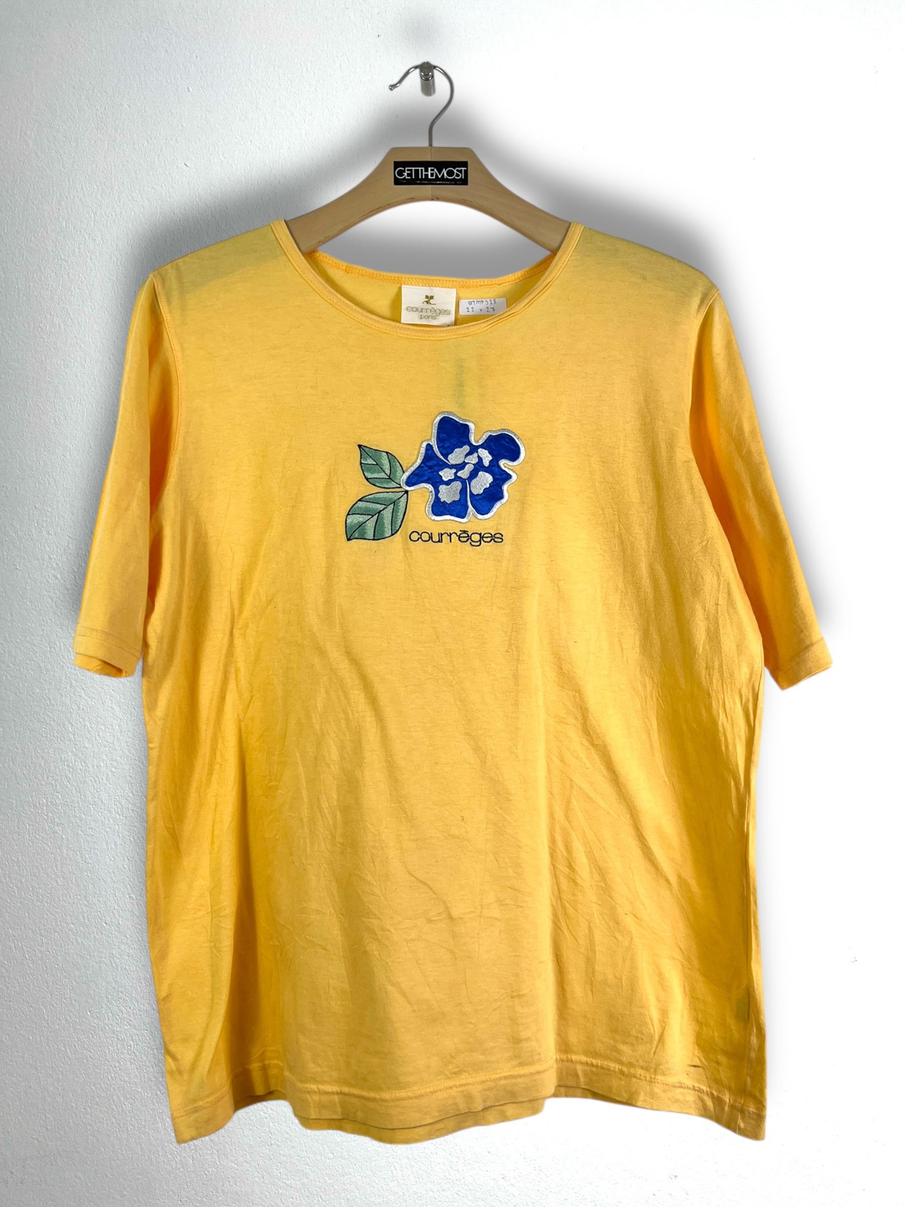 Courreges Courrèges Blue Flower Embroidery Tee (L) GTMP328 Size L / US 10 / IT 46 - 1 Thumbnail