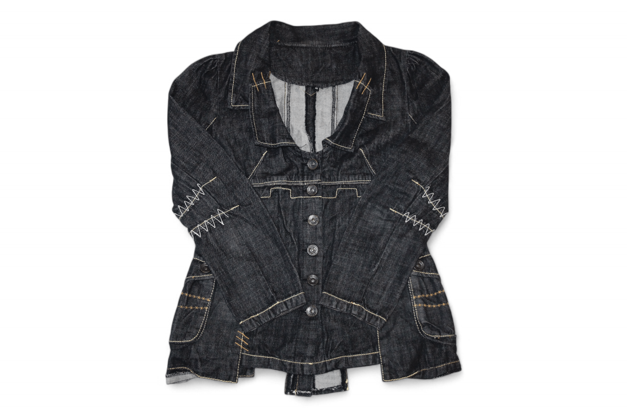 Marithe + Francois Girbaud VTG R-867 Raw Denim Asymmetrical Rips Stitch Design Jacket Size M / US 6-8 / IT 42-44 - 13 Thumbnail