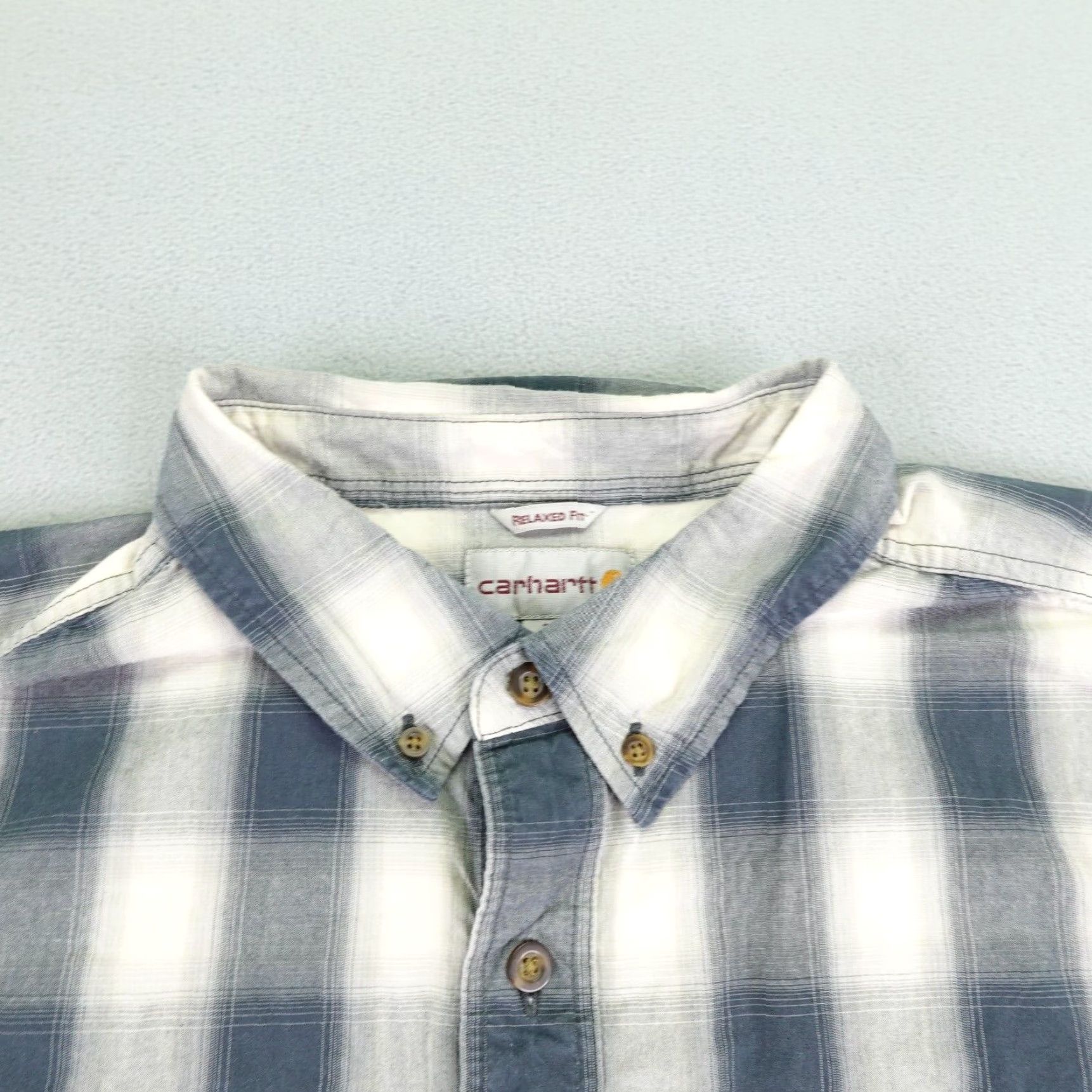 Carhartt VINTAGE Carhartt Shirt Mens 2XL Blue White Checkered Relaxed Fit Button Up Work Utility Shirt Size US XXL / EU 58 / 5 - 2 Thumbnail