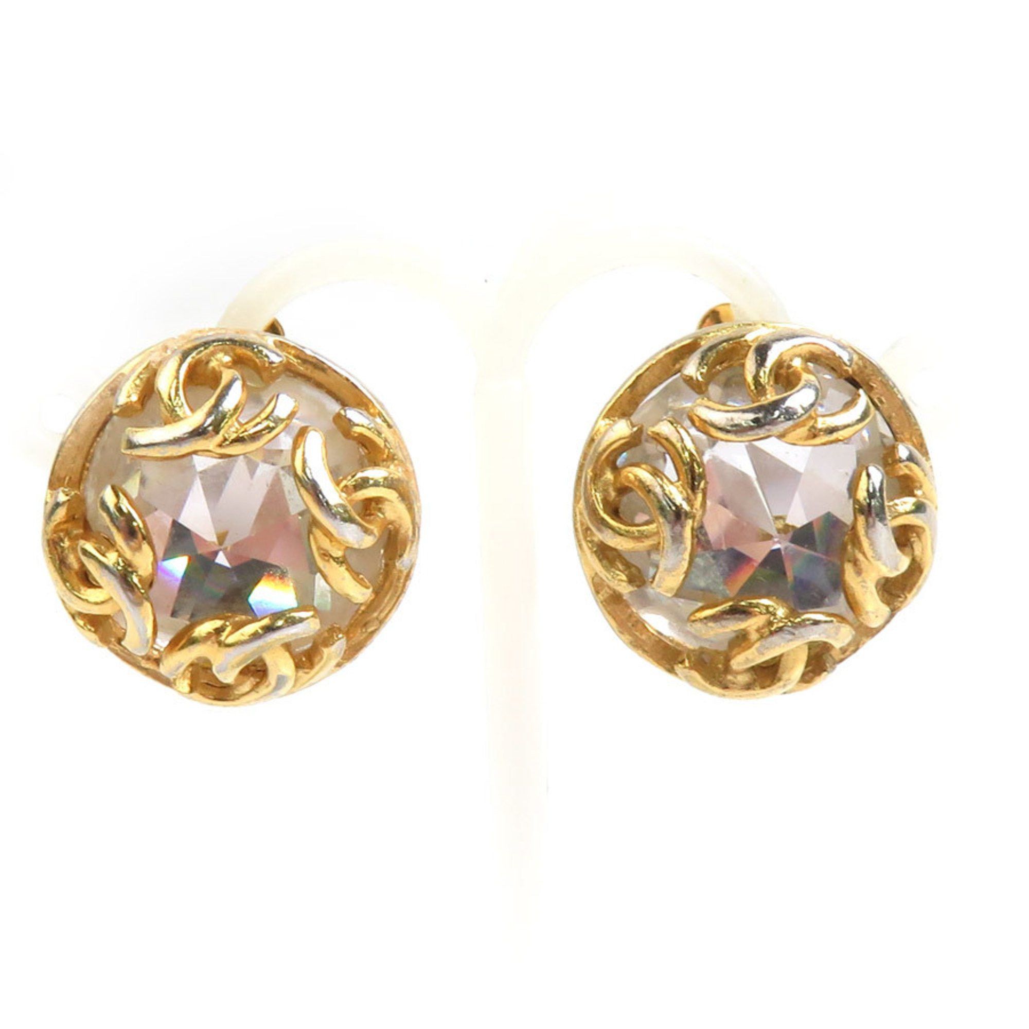 CHANEL Coco Mark Metal Rhinestone Earrings in Gold and Silver for Women, e60884a