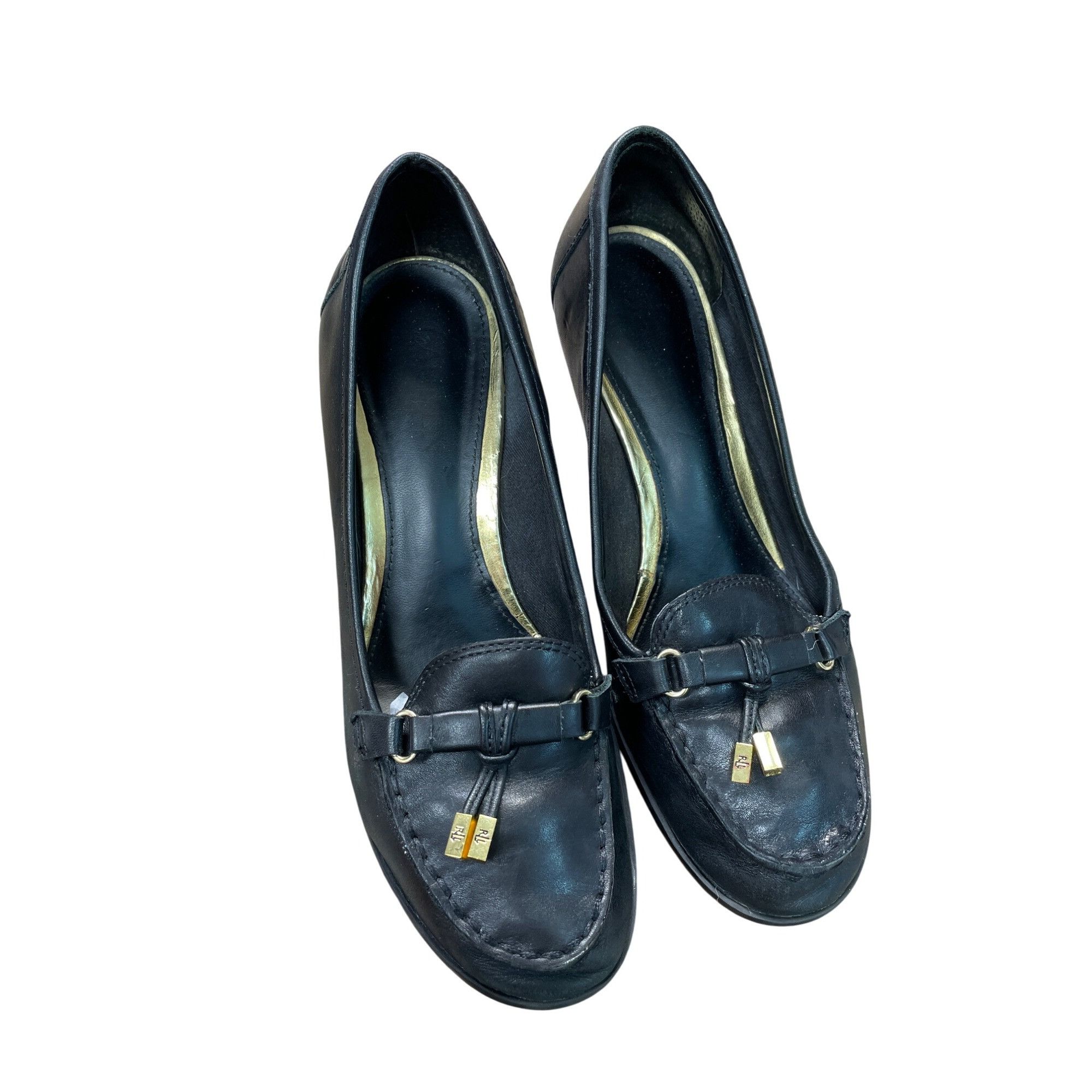 Ralph Lauren Ralph Lauren Lauren Womens Black Leather Wedge Heels Size 7. Size US 7.5 / IT 37.5 - 14 Thumbnail