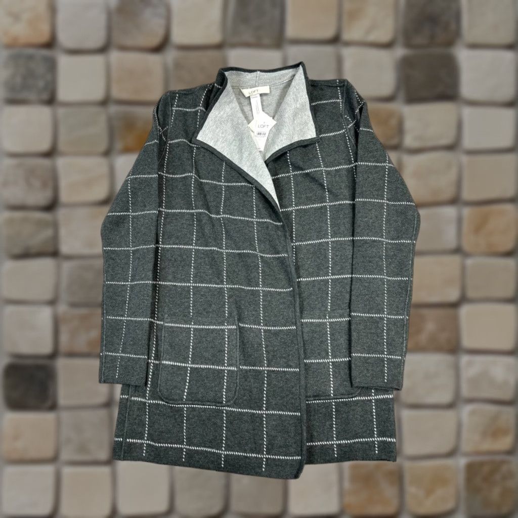 Loft VINTAGE LOFT Womens Sweater Cardigan Open Front XS Black Gray Cotton Casual Fall Winter Size XS / US 0-2 / IT 36-38 - 1 Thumbnail
