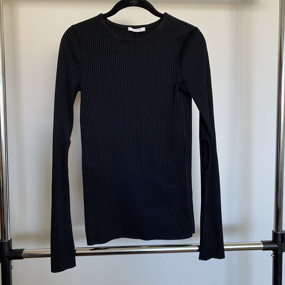 image of Helmut Lang 2018 Crewneck Long Sleeve Ribbed Top Size Xs in Black, Women's