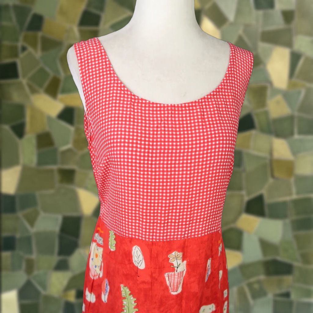 Vintage Carol Anderson Maxi Dress Gingham Red White Picnic Theme Sleeveless S Women 90’s Modern Casual Summer Spring (