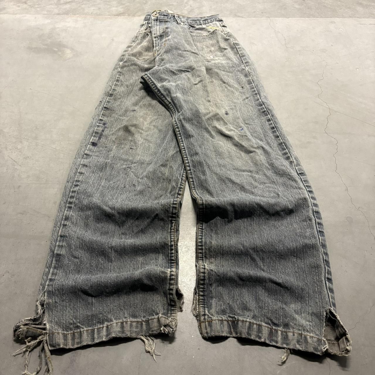 Indigo Crazy Vintage Y2K/2000s Super Baggy Wideleg Dark Blue Wash Grey Distressed Skater Style Streetwear Indigo Denim Jeans! Size US 34 / EU 50 - 3 Thumbnail