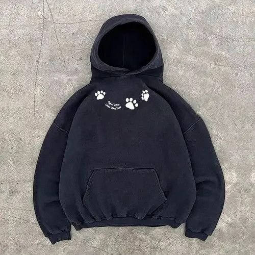 Japanese Brand Hoodie Black washed vintage puppy paw print hoodie y2k Size US L / EU 52-54 / 3 - 1 Thumbnail