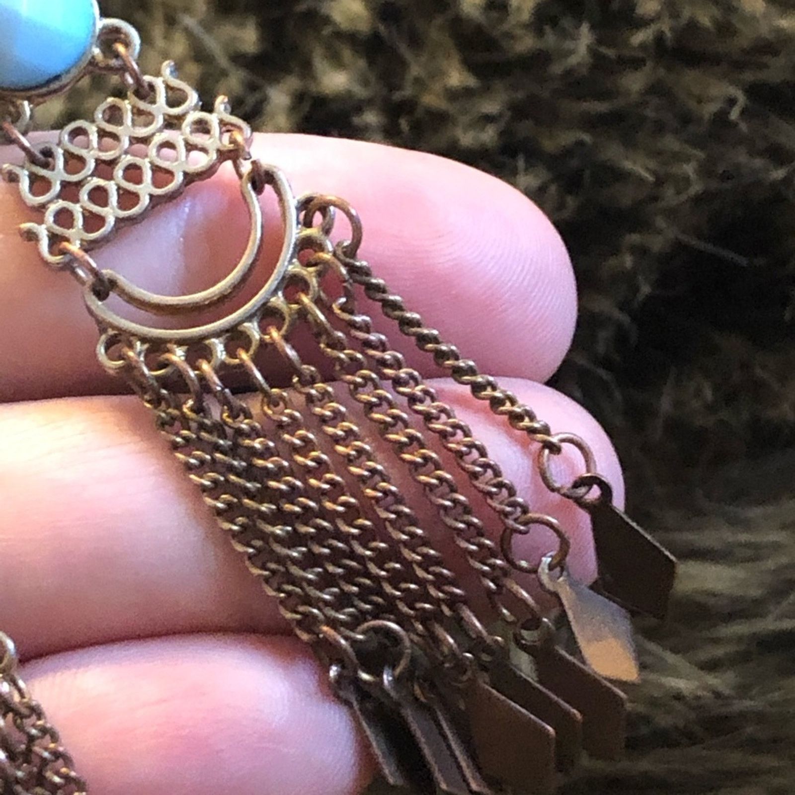 Jewelry Medieval style brass turquoise fringe earrings Size ONE SIZE - 4 Thumbnail