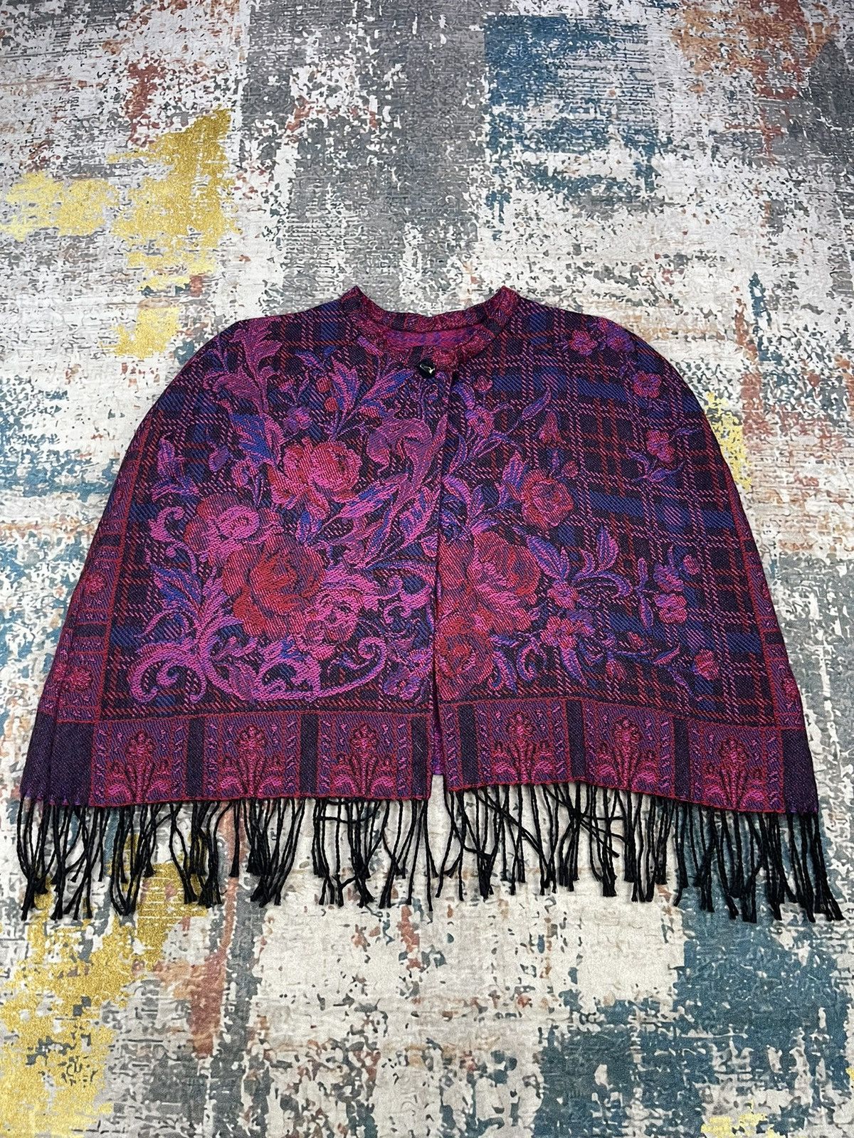 Gianni Valentino Valentino Garavani Checked Floral Frayed Edge Shawl Jacket Size M / US 6-8 / IT 42-44 - 2 Thumbnail