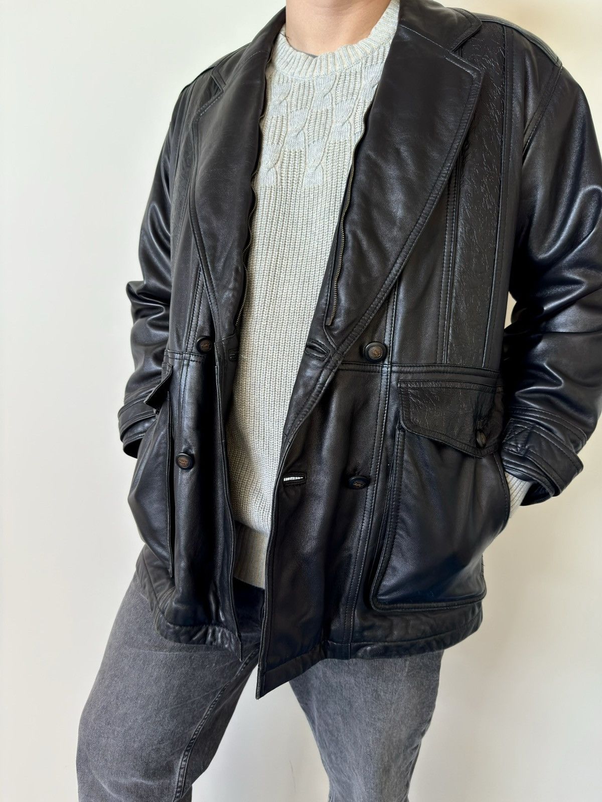 Yves Saint Laurent Vintage YSL Leather Jacket with Detachable Mink Collar Size US L / EU 52-54 / 3 - 6 Thumbnail