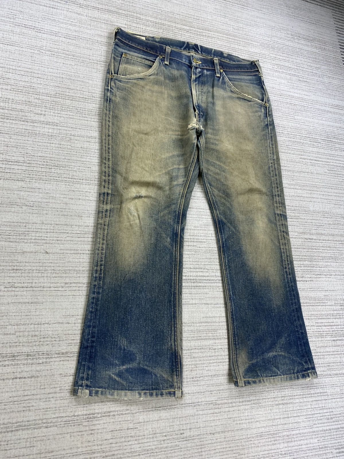 Lee × Vintage Vintage 90s Lee Japan Mud Wash Bootcut Distressed Denim Pant Size US 37 - 3 Thumbnail