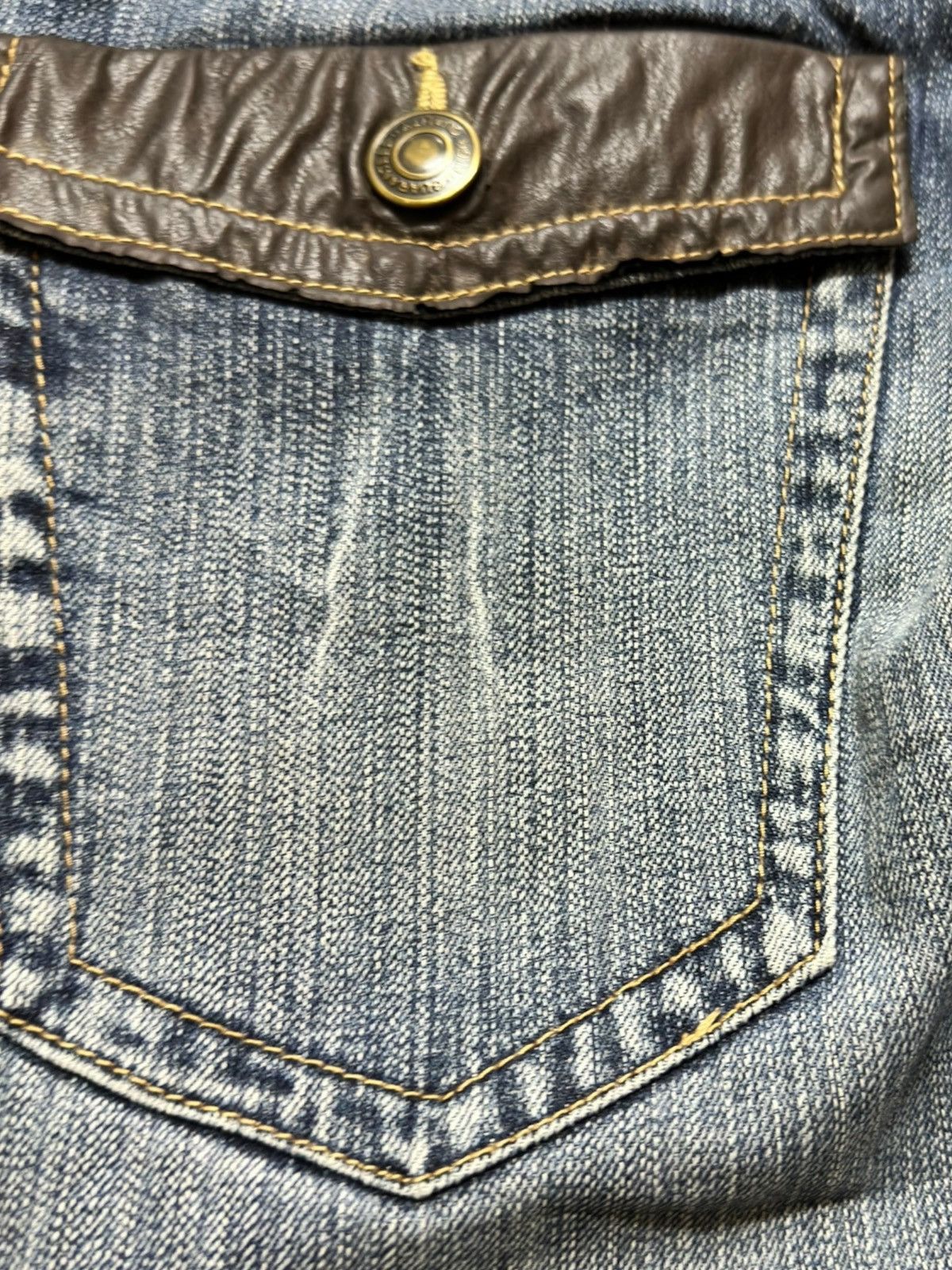 POST ARCHIVE FACTION (PAF) Vintage Japanese Brand Baggy Wide Leg Leather Pocket Denim Size US 34 / EU 50 - 6 Thumbnail