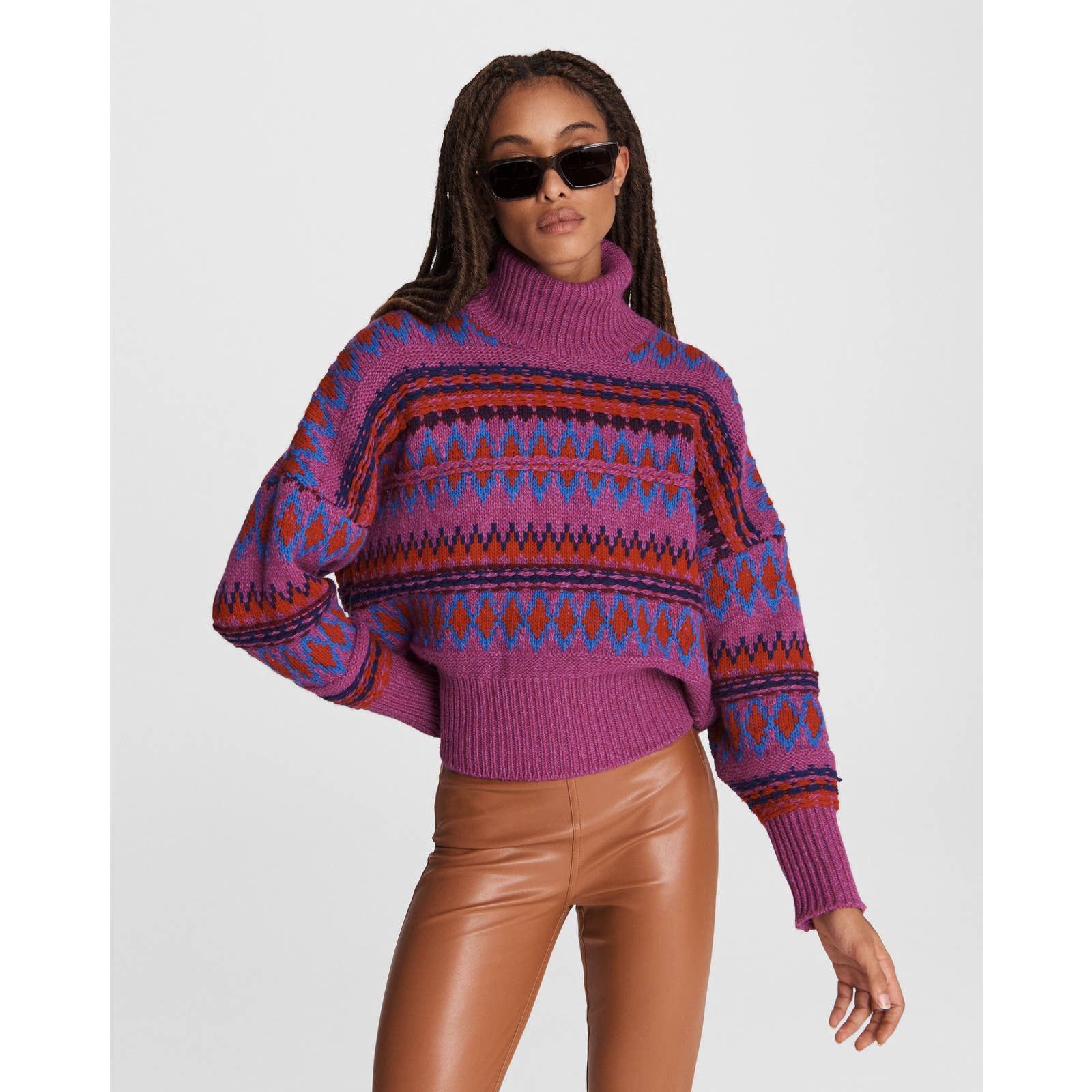 image of Rag Bone Rag & Bone Willow Wool Fair Isle Turtleneck Size L in Purple, Women's