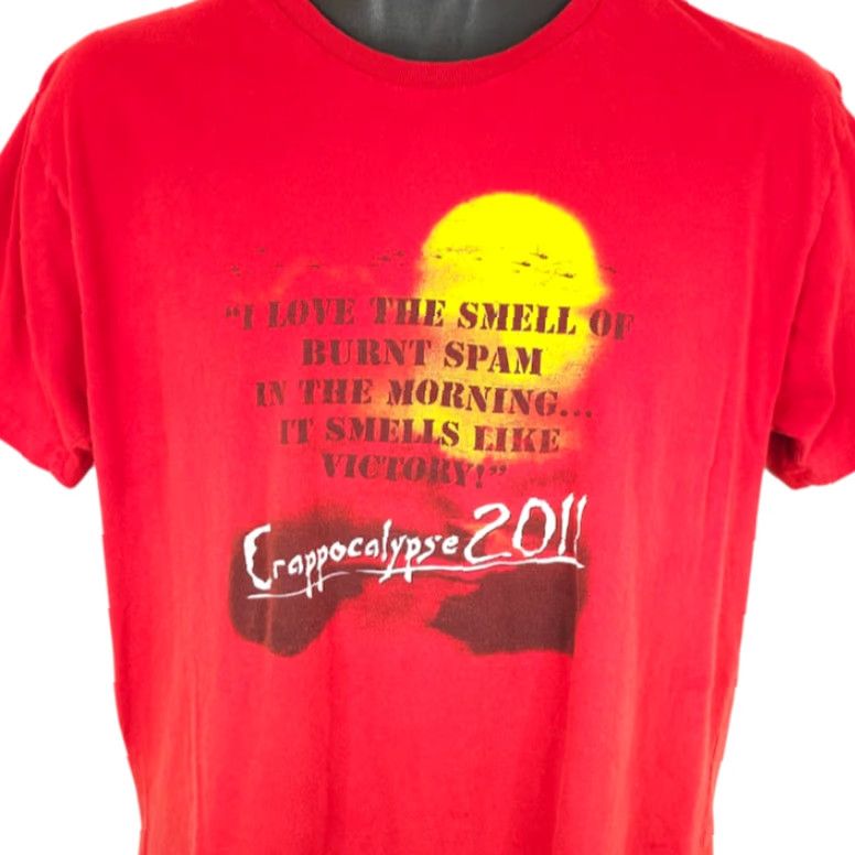 Vintage VINTAGE Crappocalypse 2011 T Shirt Mens Size Large Red Love The Smell Of Burnt Spam District Threads Shirt Mens Large Red Apocalypse Now 90s? Size US L / EU 52-54 / 3 - 2 Thumbnail