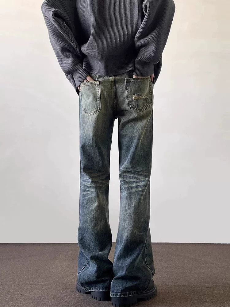 Vintage High street washed distressed men's leanfit flared jeans Size US 32 / EU 48 - 4 Thumbnail