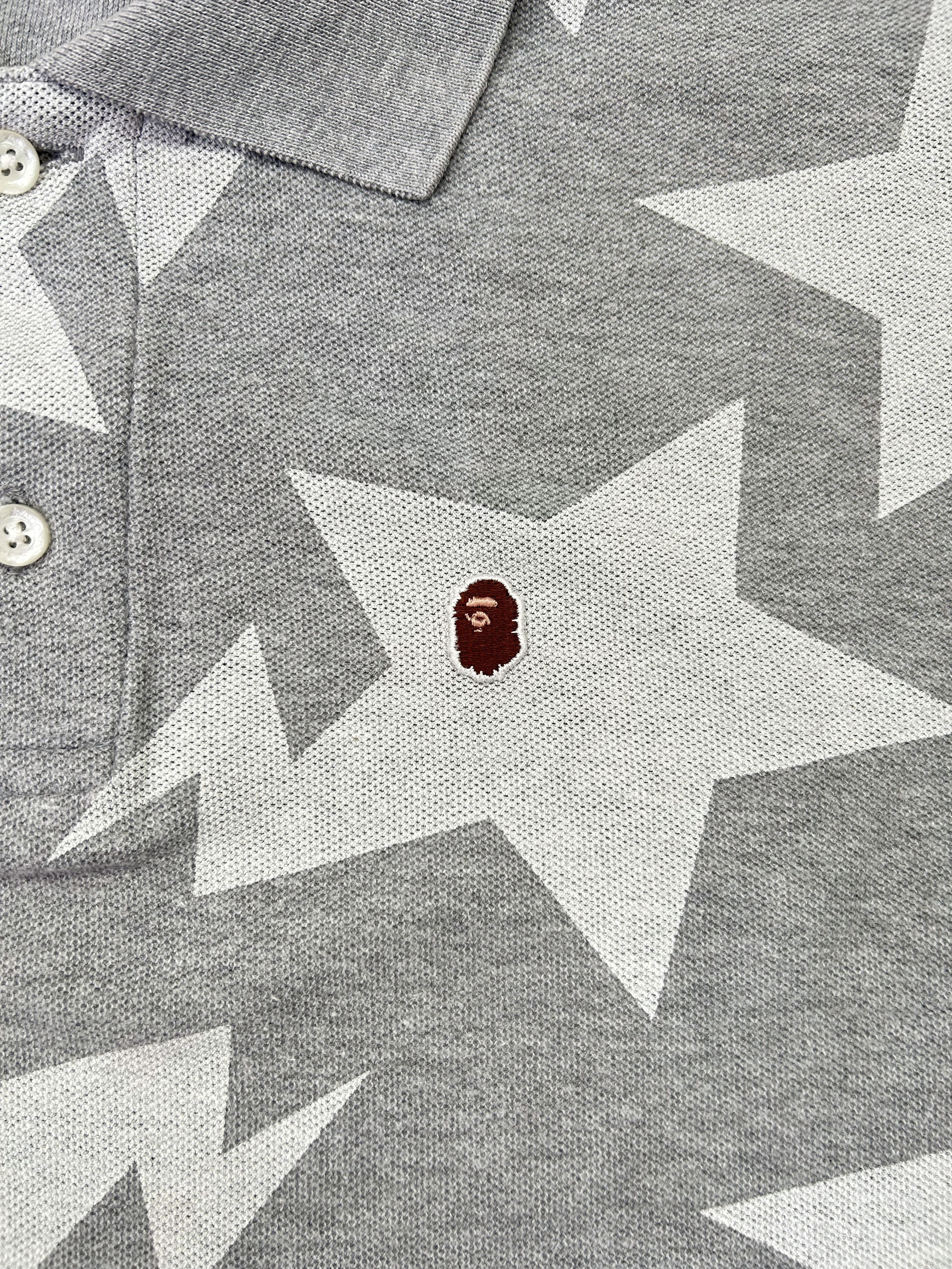 Bape Bape Sta Pattern Gray/White Polo [Size M] Size US M / EU 48-50 / 2 - 3 Thumbnail