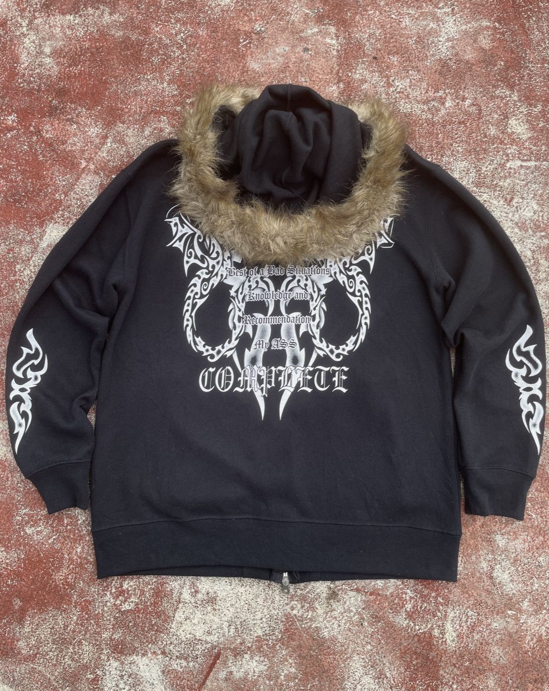 Japanese Brand 2000s Japanese arcive Fur Hoodie Karma Black Triball Gothic Size US L / EU 52-54 / 3 - 1 Thumbnail