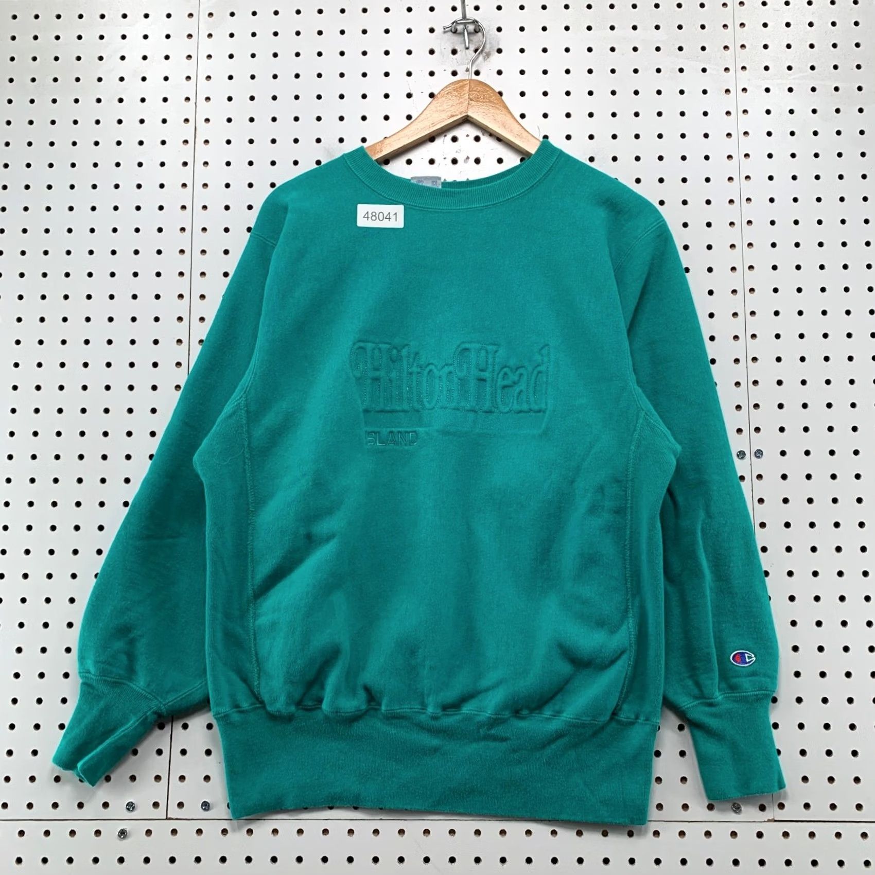 Champion VINTAGE Champion Reverse Weave Sweatshirt Mens L Teal USA 90s Heavyweight Pullover Crew Neck Long Sleeve Cotton Blue (Shirt) Size US L / EU 52-54 / 3 - 2 Thumbnail