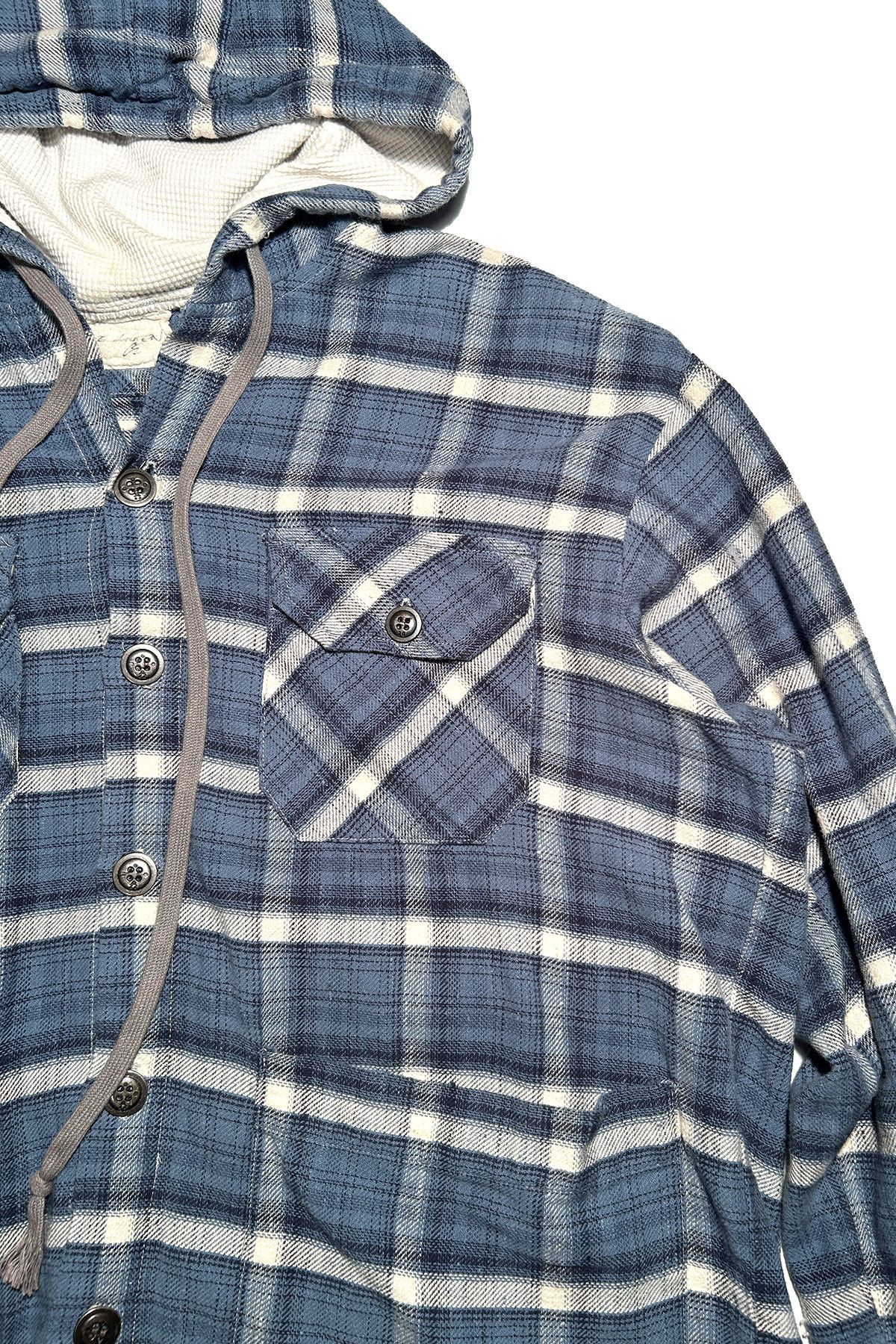 GREG LAUREN BUTTON UP BOXY PLAID JACKET W/ HOOD