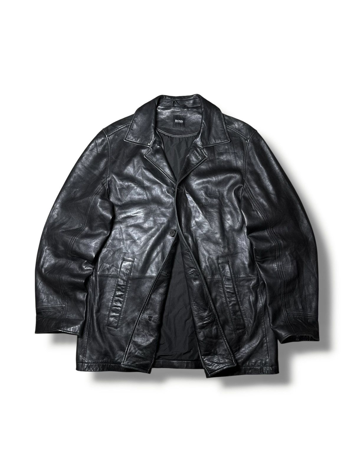 Hugo Boss Vintage 90s Y2K Hugo Boss Leather Jacket Coat Avantgarde Size US L / EU 52-54 / 3 - 1 Thumbnail