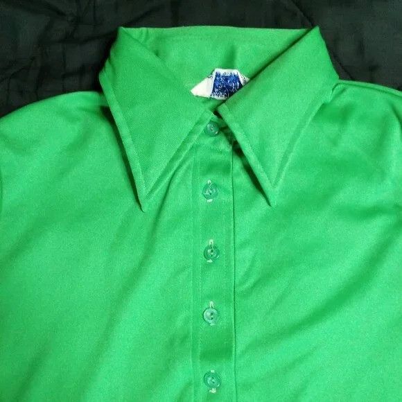 Sears Vintage Sears Polyester Disco Polo Shirt Bright Green Size XL / US 12-14 / IT 48-50 - 1 Thumbnail