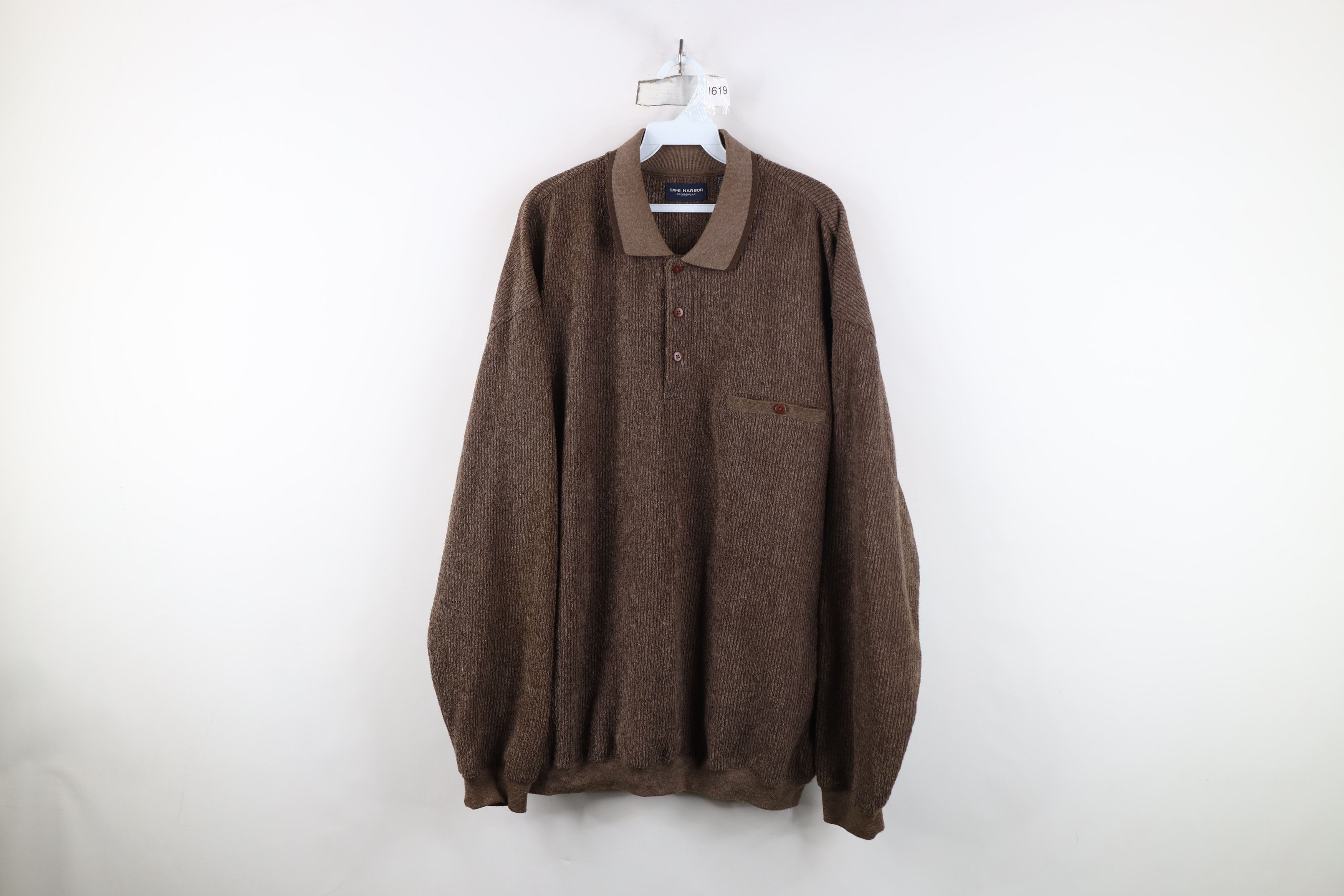 Vintage Vintage 90s Streetwear Ribbed Fleece Collared Sweater Brown Size US XXL / EU 58 / 5 - 1 Thumbnail