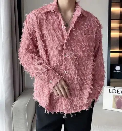 VIBE Elegant Splicing Tassel Button Up Shirt Size US XL / EU 56 / 4 - 6 Thumbnail