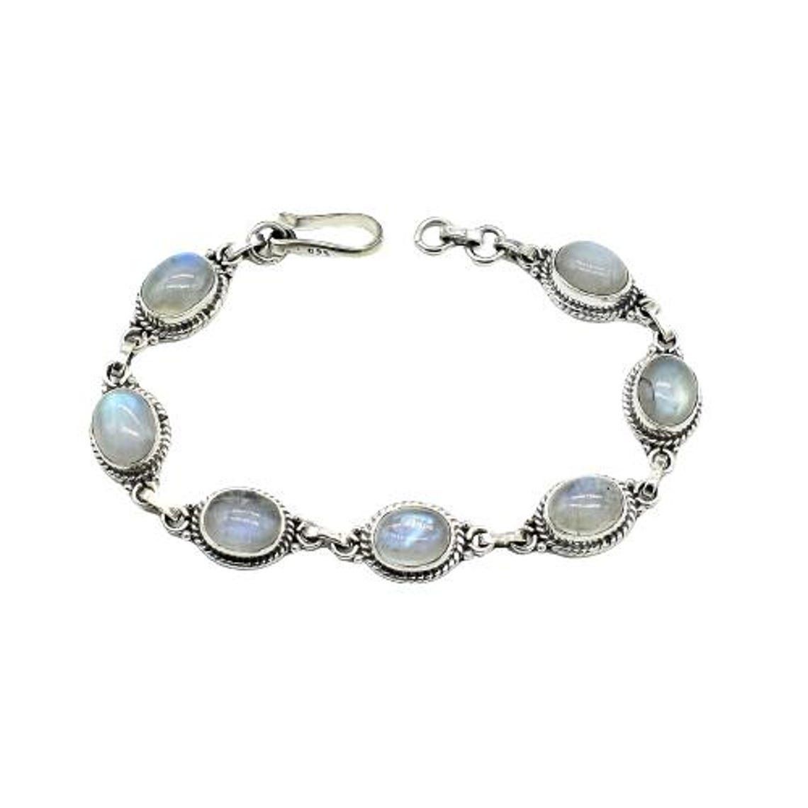 Handmade Rainbow Moonstone Gemstone Bracelet, 925 Silver Bracelet Size ONE SIZE - 4 Thumbnail
