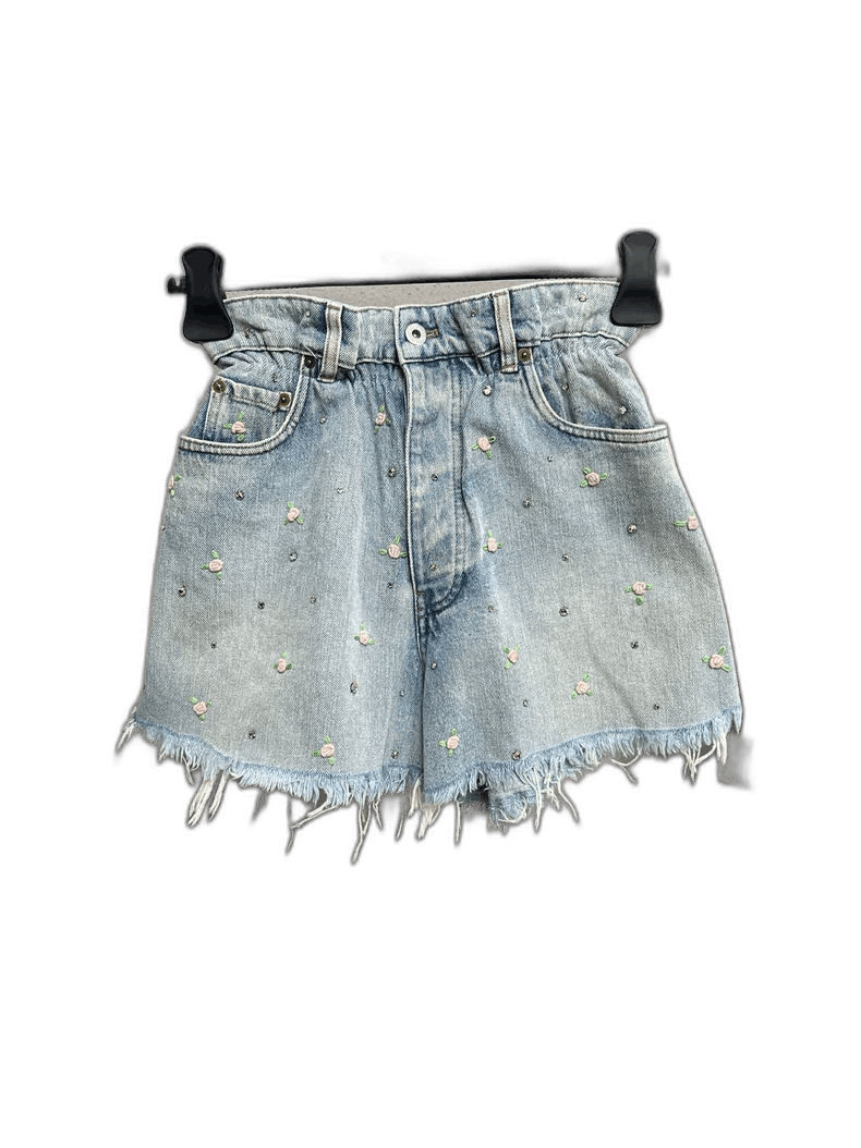 Miu Miu MiuMiu Embellished Denim Shorts New-yf Size US 27 - 1 Thumbnail