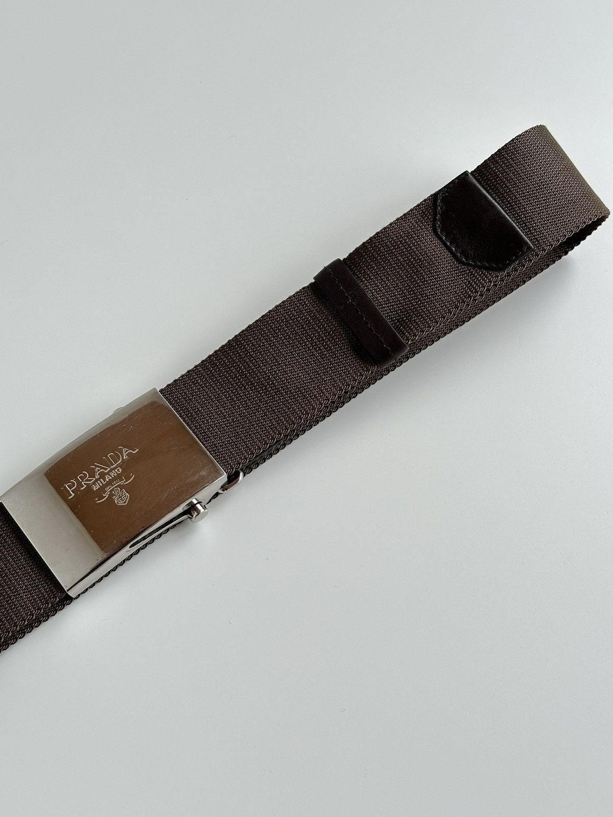 Prada Prada Logo Metal Silver Buckle Nylon / Leather Belt Size ONE SIZE - 4 Thumbnail