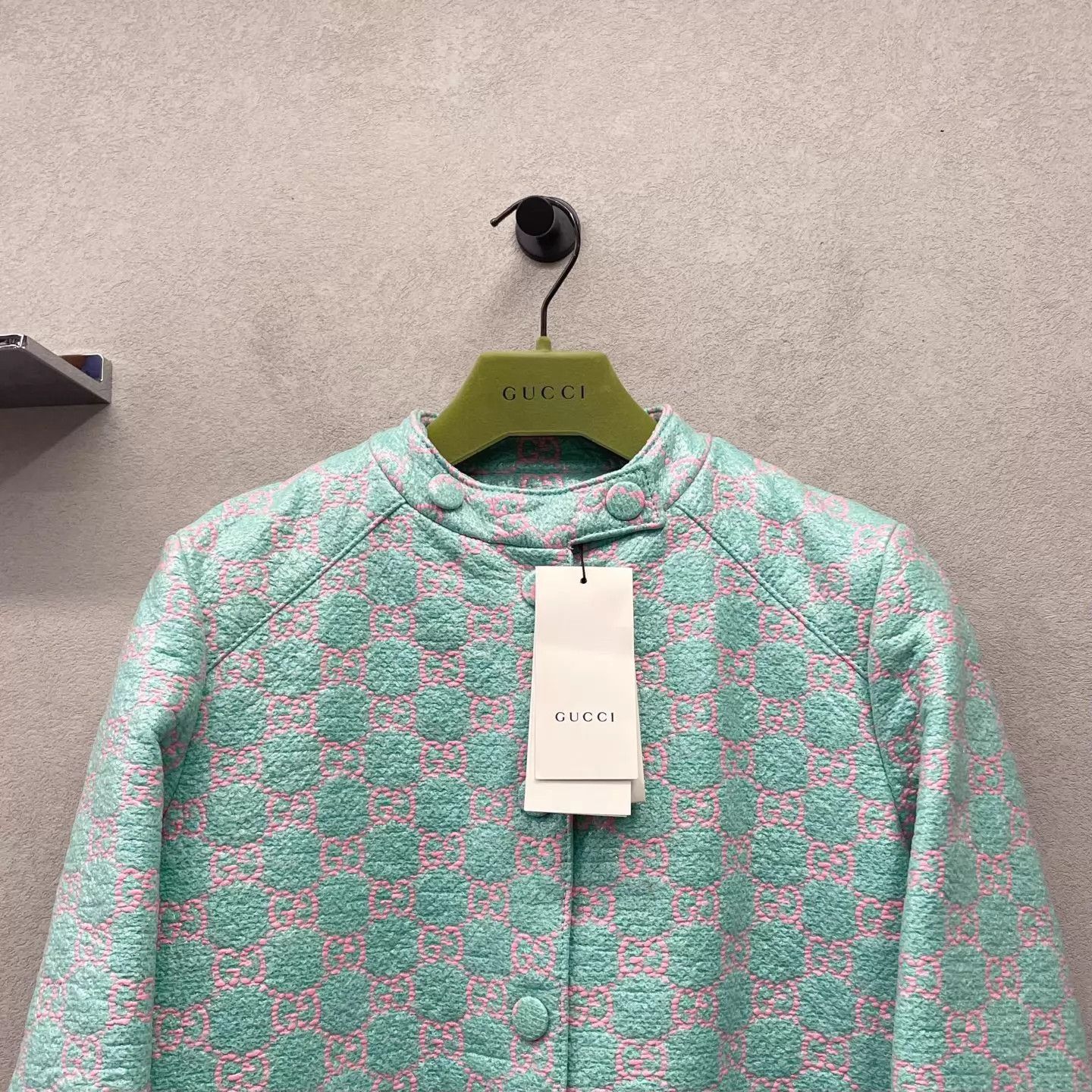 Gucci Gucci tweed coat mint green & cherry blossom pink allover Size M / US 6-8 / IT 42-44 - 4 Thumbnail