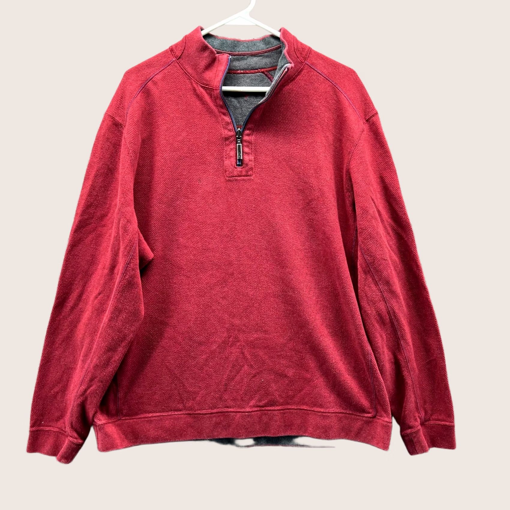 Tommy Bahama Tommy Bahama Pullover Mens XL Red Color Reversible Cotton Sweatshirt Mock Neck Zip (Quarter Zip) Size US XL / EU 56 / 4 - 1 Thumbnail
