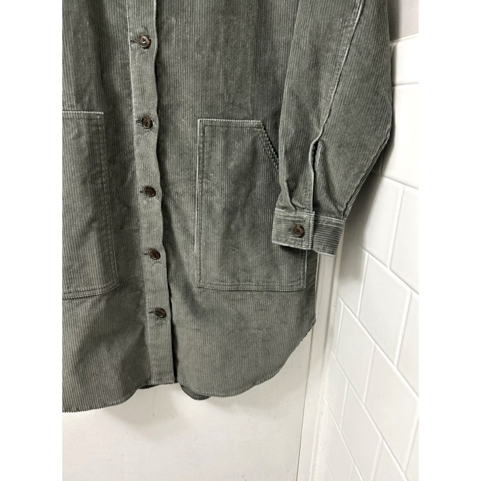 Gap VINTAGE Gap Corduroy Shirt Jacket Womens XS Sage Green Longline Dress Shacket Pockets Size XS / US 0-2 / IT 36-38 - 4 Thumbnail