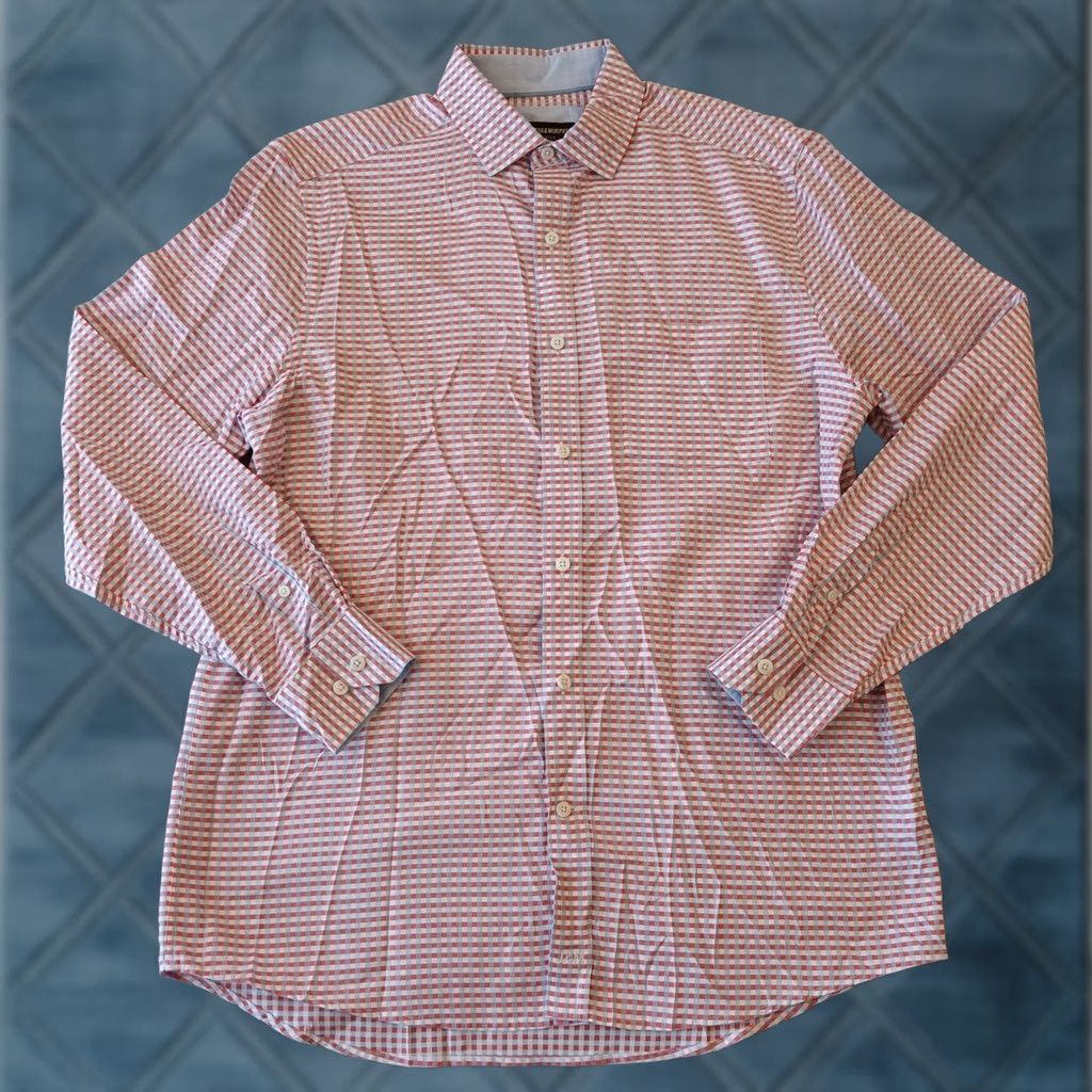 Johnston & Murphy Johnston & Murphy Shirt Mens Medium Orange Plaid Long Sleeve Button-Up Size US M / EU 48-50 / 2 - 1 Thumbnail